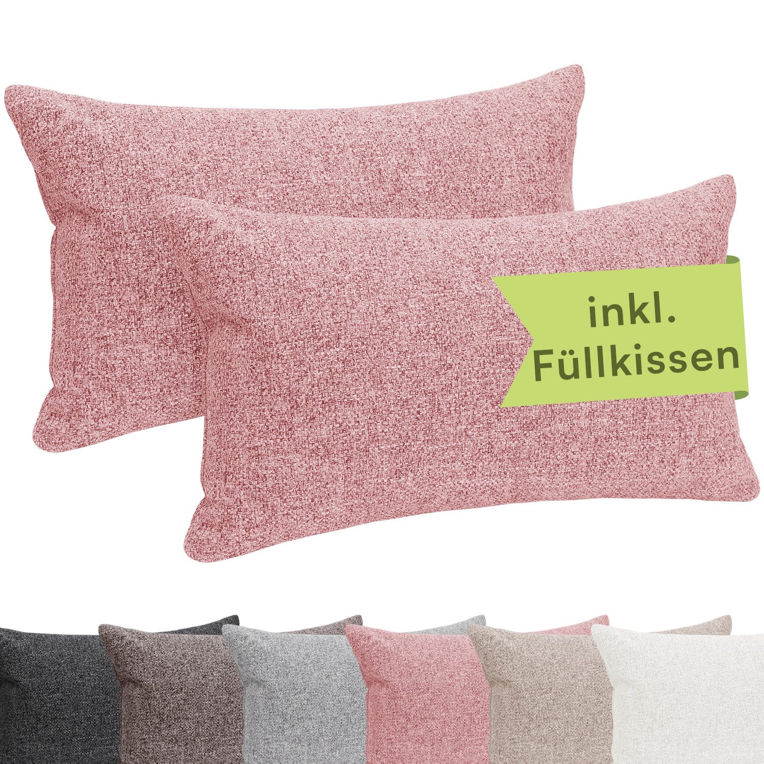 Selfitex Dekokissen inkl. Füllkissen, 2er Set oder einzeln, aus hochwertigem Polsterstoff, Kissenhülle mit Füllung, Größen und Farben zur Auswahl