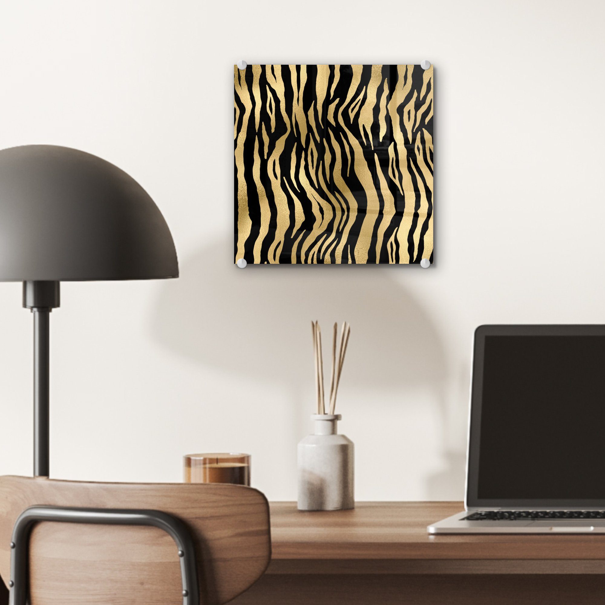 Wanddekoration - Glas Muster - Acrylglasbild St), Zebra auf (1 Gold, Glasbilder Glas - auf MuchoWow Wandbild Bilder - - Foto