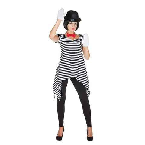 Karneval-Klamotten Kostüm Pantomime schwarz weiß Damen Ringel Tunika, Kostüm Tunika Shirt Mime Clown Harlekin