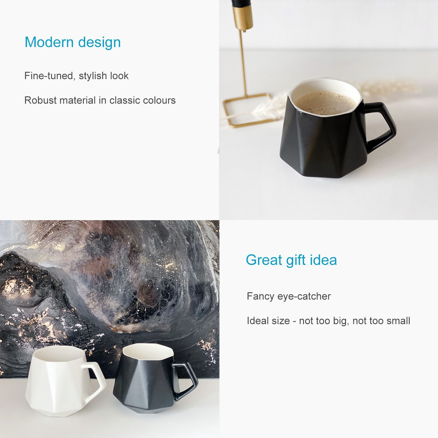 Intirilife Tasse, 6-tlg., Keramik, Kaffee Tee Tasse in Feinschliff Optik 350 ml - 13 x 10.5 x 9.2 cm