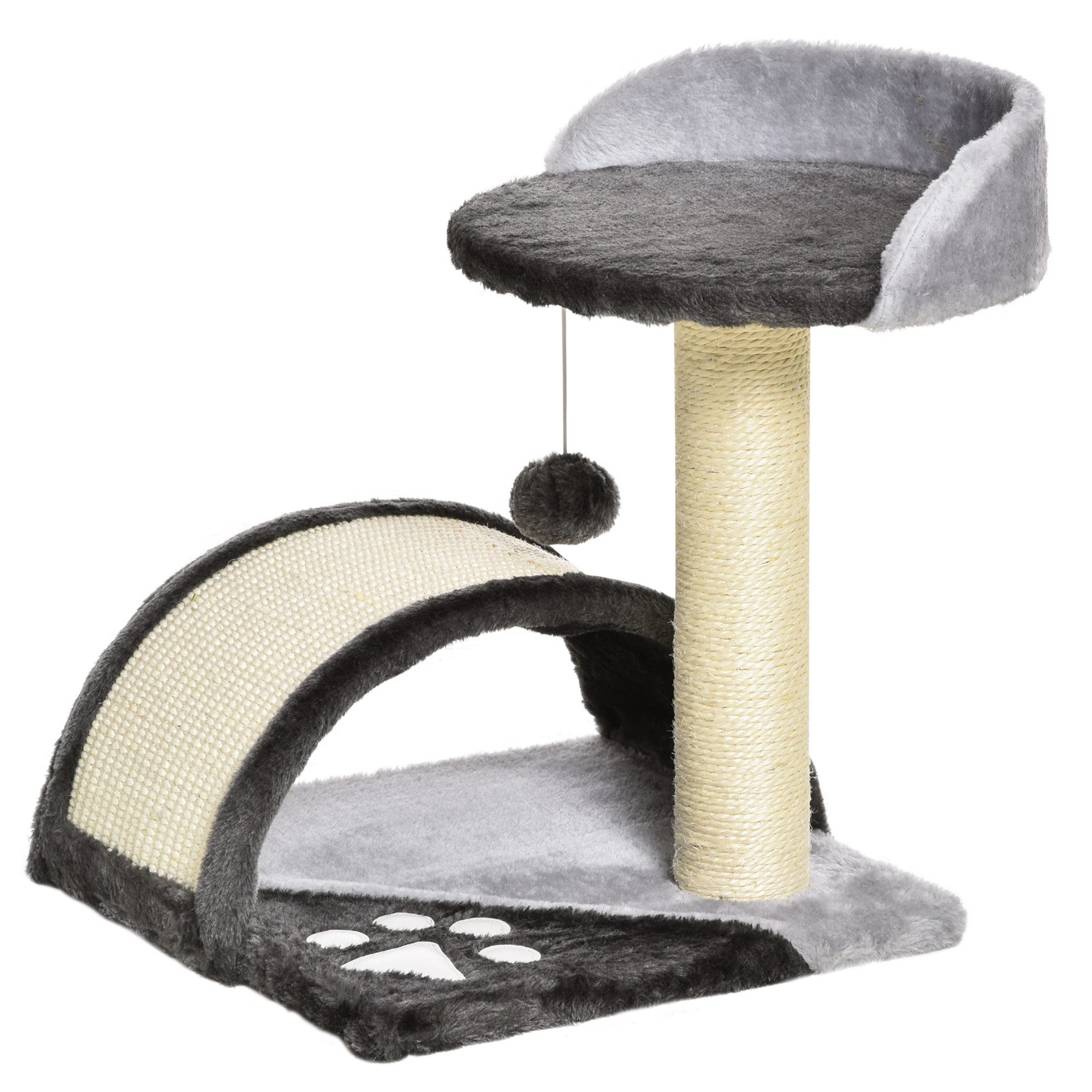 PawHut Kratzbaum Katzenbaum mit Spielbällen Katzenkratzbaum, Sisalseil-Kratzstangen Grau 35.5 x 37 x 46 cm