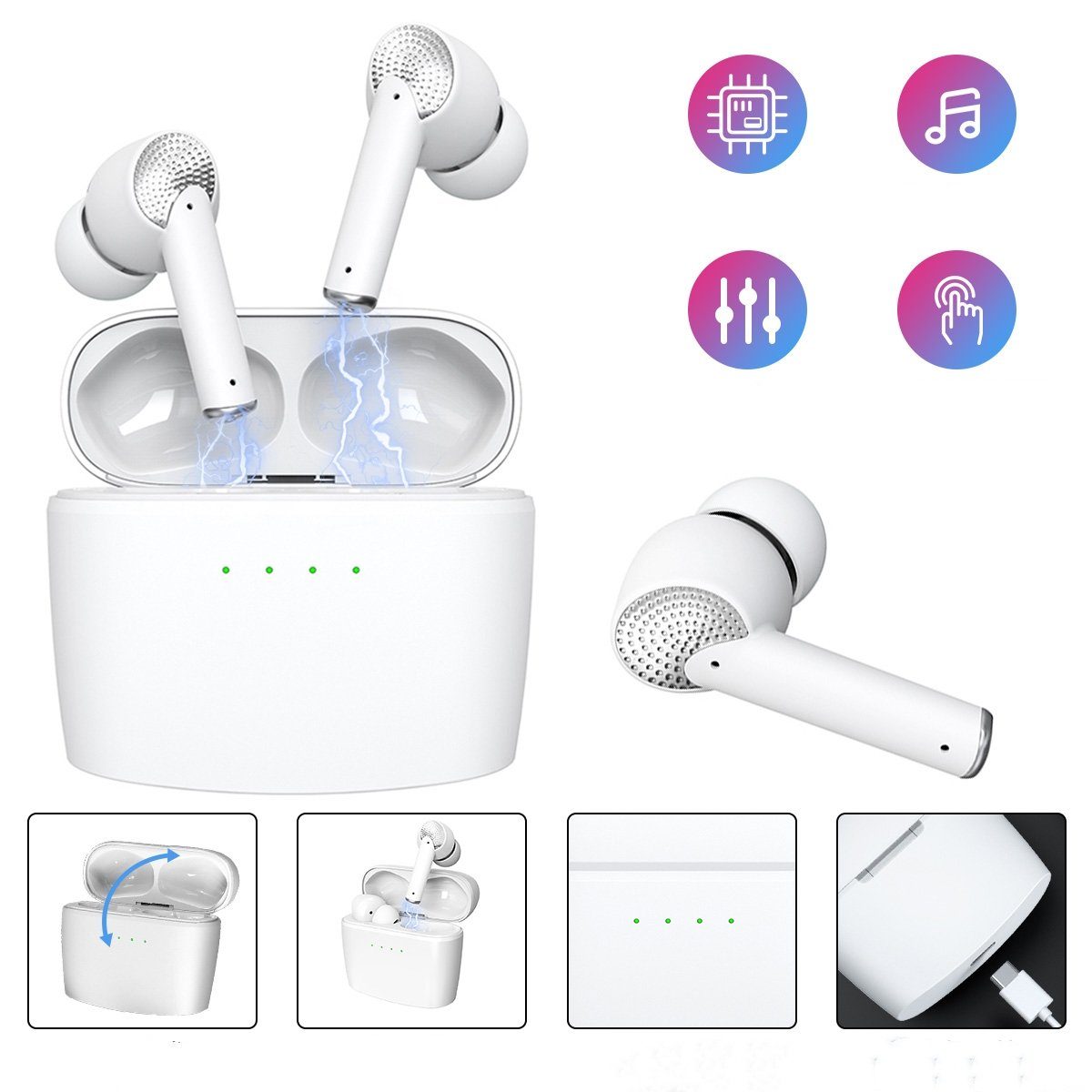 MOOHO Bluetooth-Kopfhörer (Siri, Google Assistant, Bluetooth, aktiver Geräuschunterdrückung (ANC) J8 PRO, Weiß