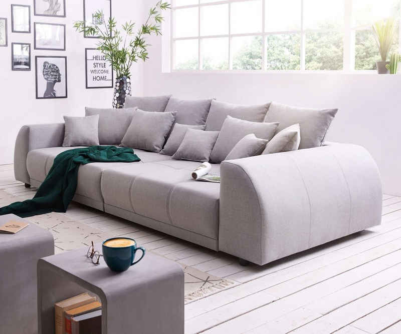 DELIFE Big-Sofa Violetta, Grau 310x135 cm abgesteppt inklusive 12 Kissen Big-Sofa