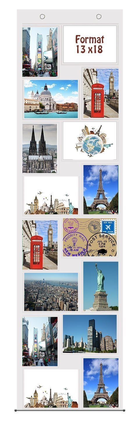 trendfinding Bilderrahmen Collage Fotovorhang mit Ösen für 16 Fotos im Hoch- und Querformat 13x18 cm, für 16 Bilder (1 St), 16 Fotos im Quer- und Hochformat