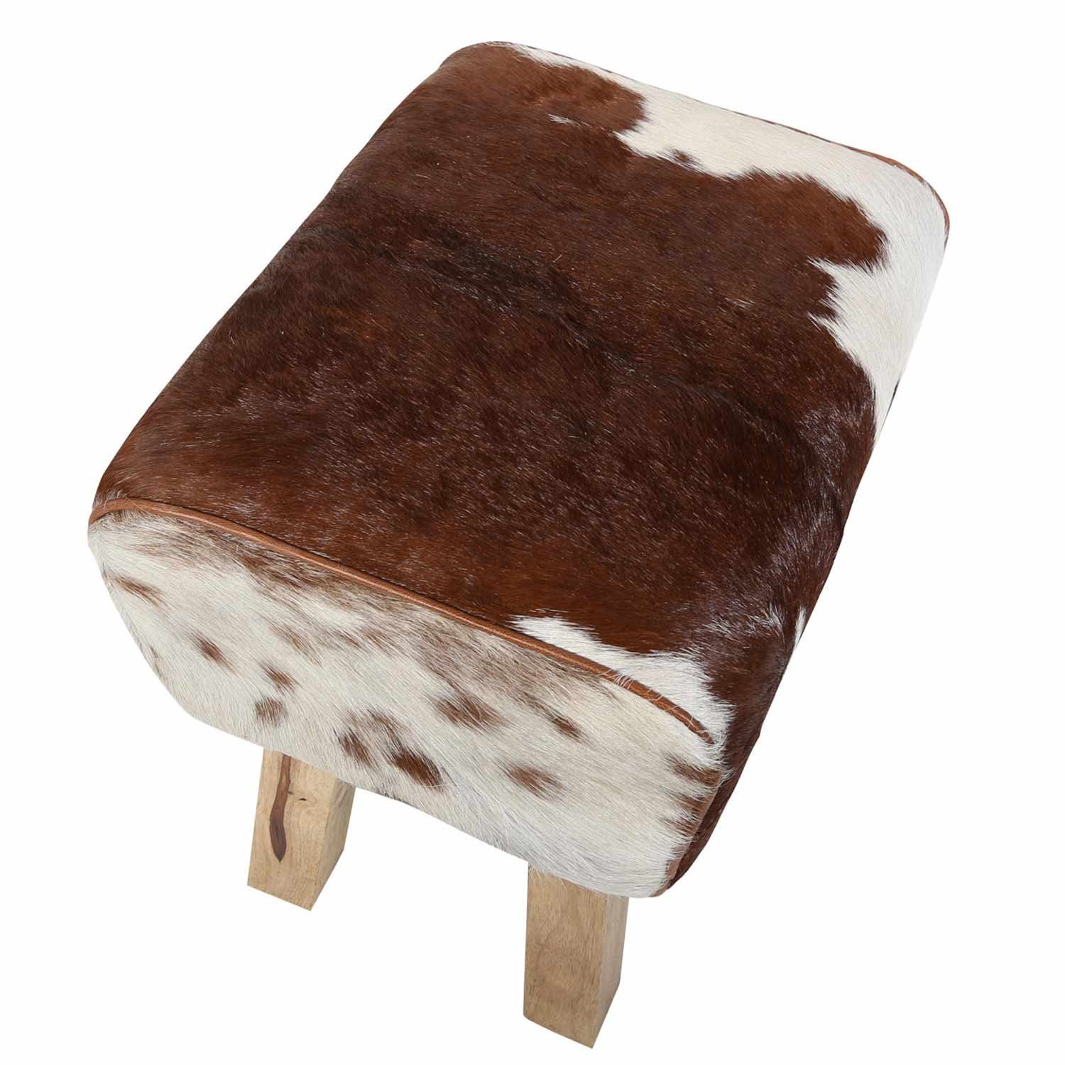 Casa Moro Sitzhocker Echtleder Fellhocker Benisha Kuhfell Optik Retro Hocker Turnbock (Weihnachtsdeko, Braun Weiß gefleckt), Handmade Sitzhocker eine Kult Polst – Bild 4 von 5
