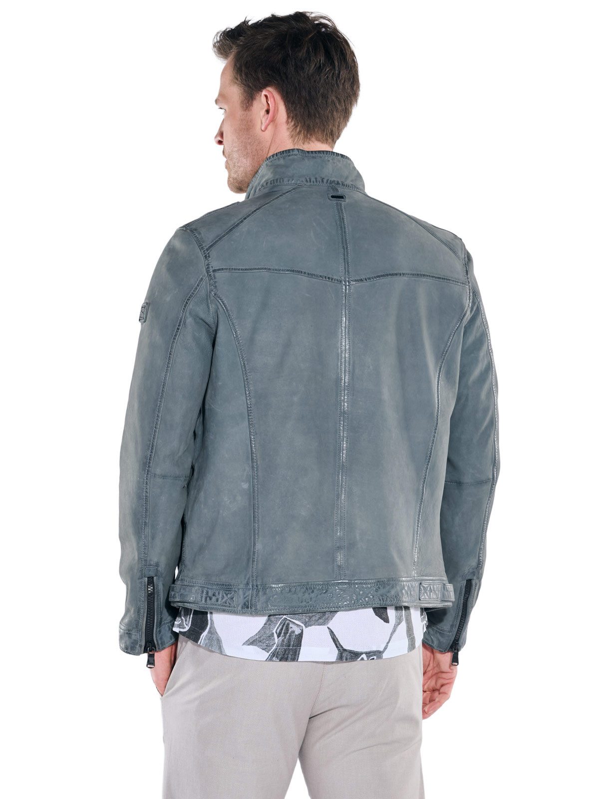 Engbers Lederjacke Herren Lederjacke mit langem Stehkragen, Hellblau