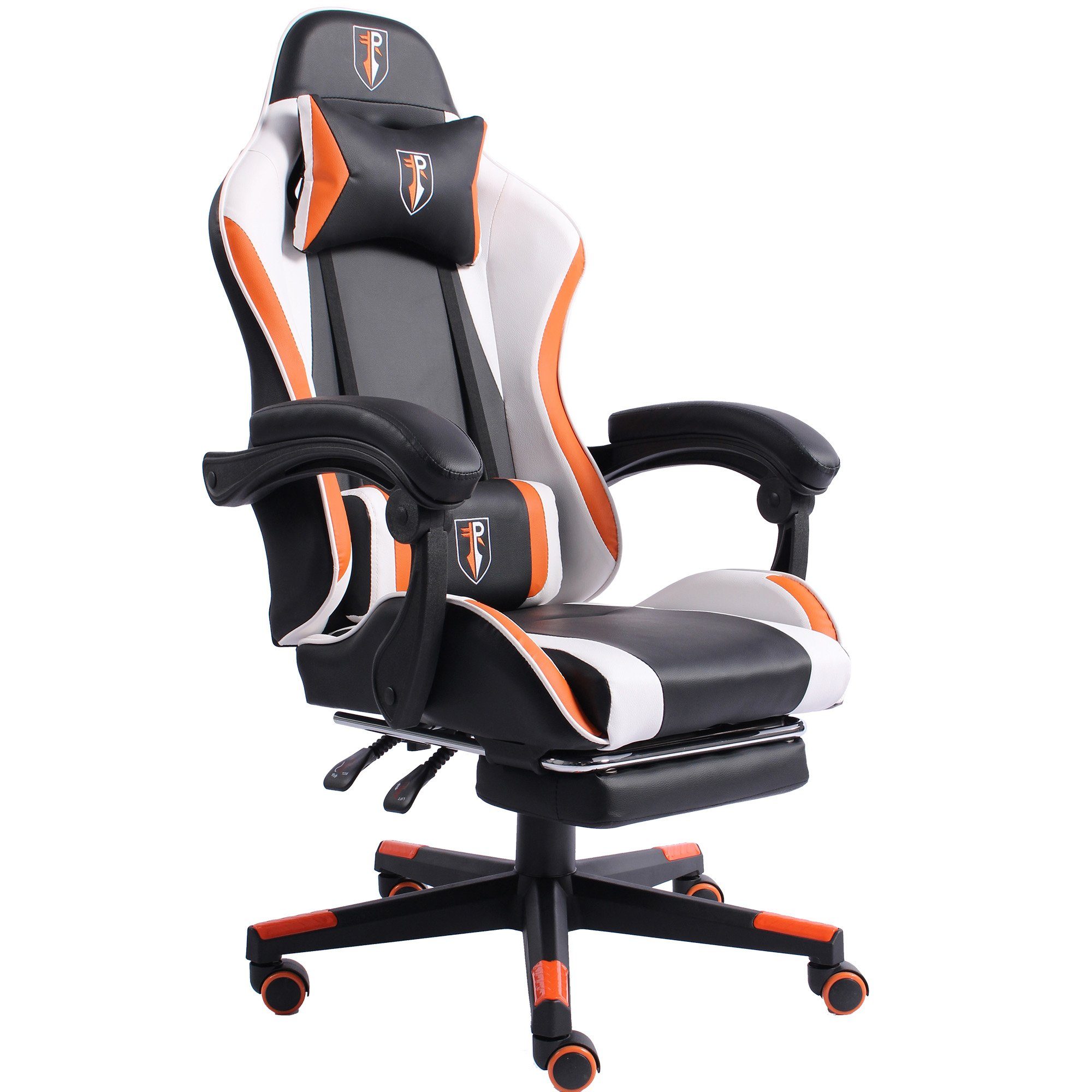 (1 Stuhl Stück), Bürostuhl Schwarz/Weiß-Orange Drehstuhl Arijus im Chefsessel Fußstütze Gaming Racing-Design TRISENS mit