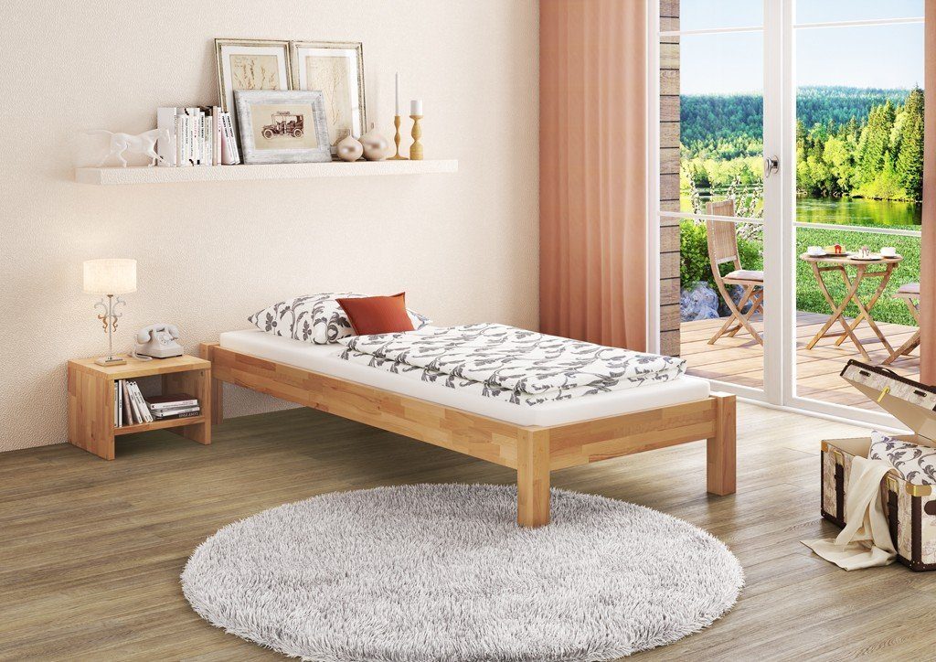 ERST-HOLZ Bett breites Buchefarblos mit lackiert Futon 120x200 Rost, Extra Einzelbett