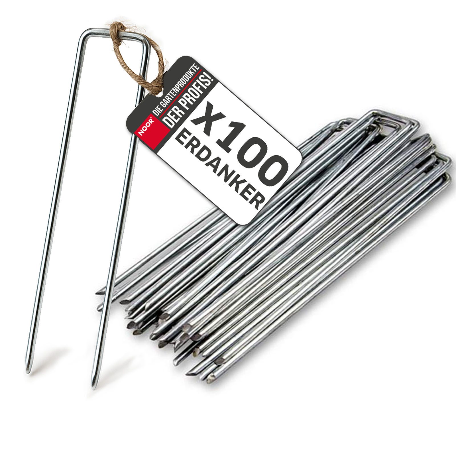 NOOR Zelthering NOOR Erdanker/Heringe Anti-ROST - aus verzinktem Stahl - 20 cm Länge, (100-St), Bodenanker für Vlies, Kunstrasen, Schlauch - Ideal für Garten & Zelt