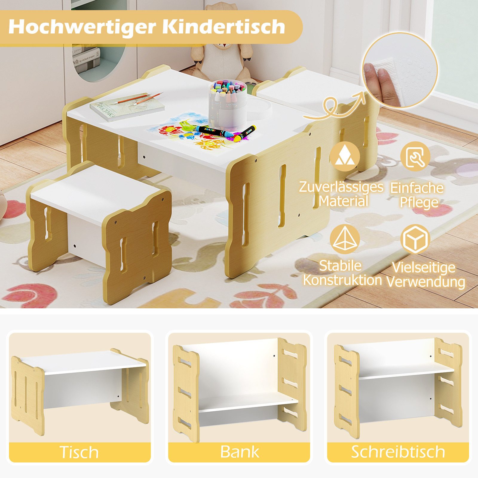 COSTWAY Kindersitzgruppe, (3-tlg), Kleinkind-Set mit 2 Hockern, Holz günstig online kaufen