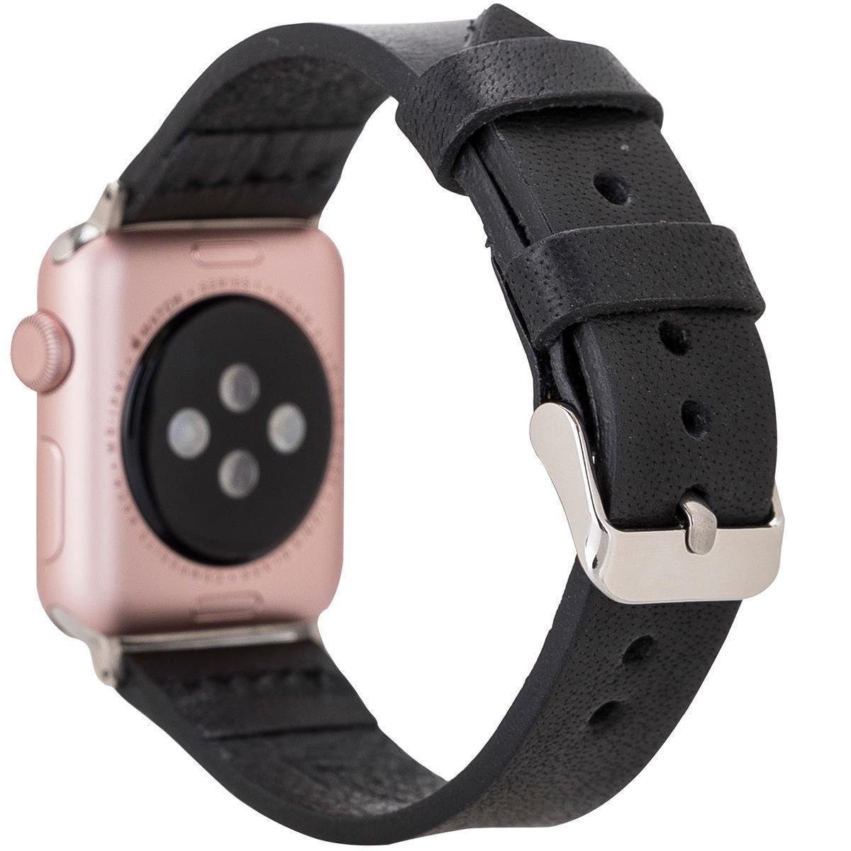 Burkley Smartwatch-Armband Vintage für Apple 1-8 mit Apple in Schwarz kompatibel Series Watch Watch Büffel-Leder Armband, 42/44/45mm
