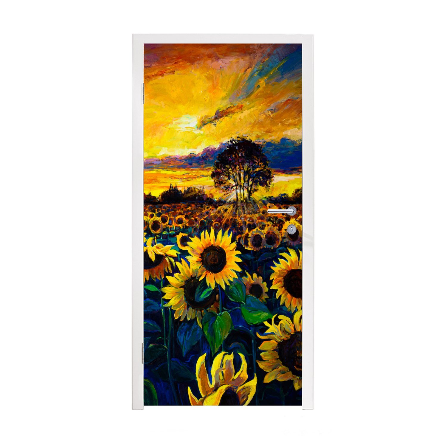 cm 75x205 Matt, Fototapete Türtapete St), bedruckt, Gemälde für Blumen Tür, Türaufkleber, - - (1 Ölfarbe - Sonnenblume, MuchoWow