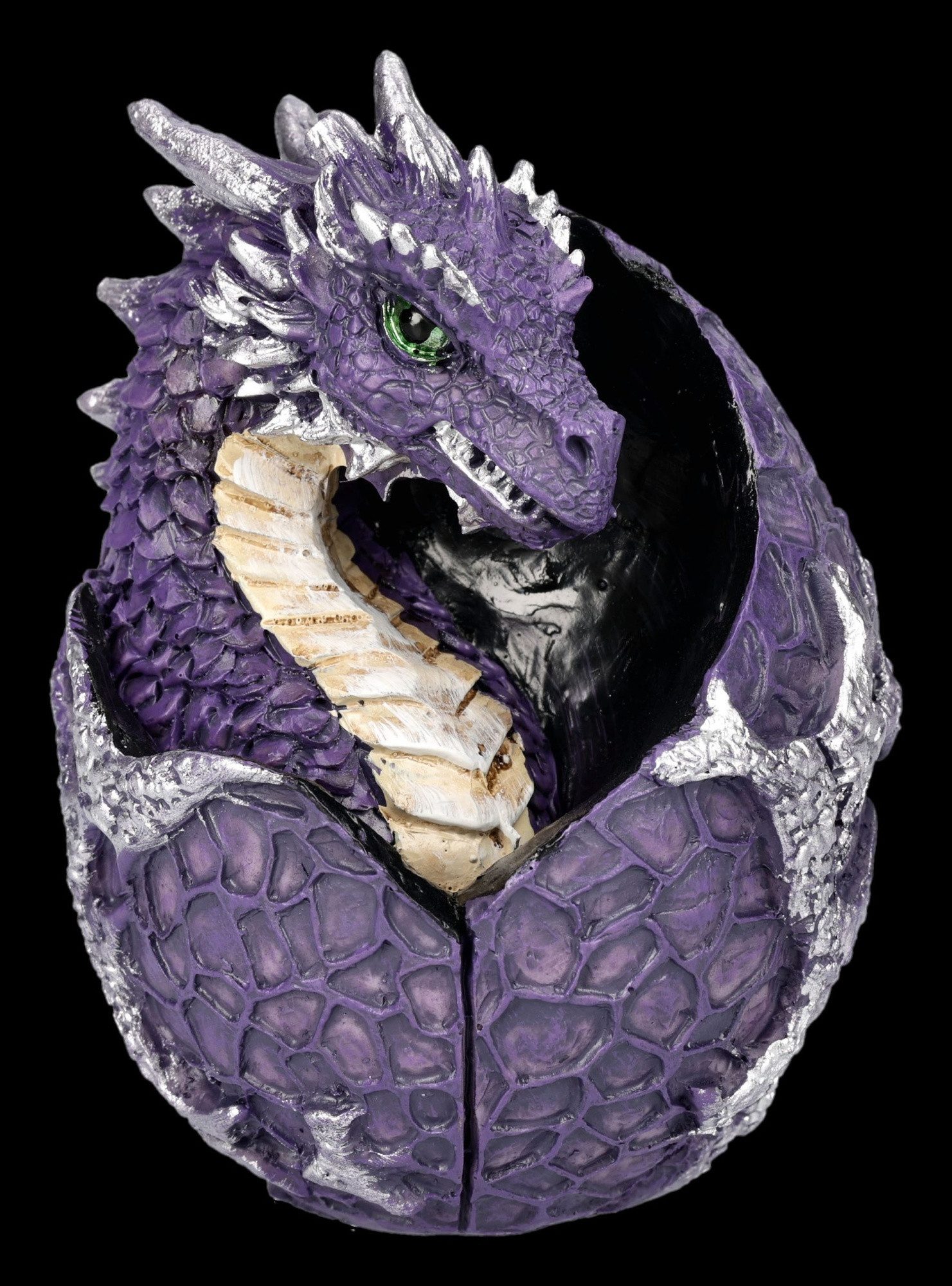 Figuren Shop GmbH Fantasy-Figur Drache Figur – Lila Drachen Ei Statue Fantasy Sammlerfigur 9,5 cm