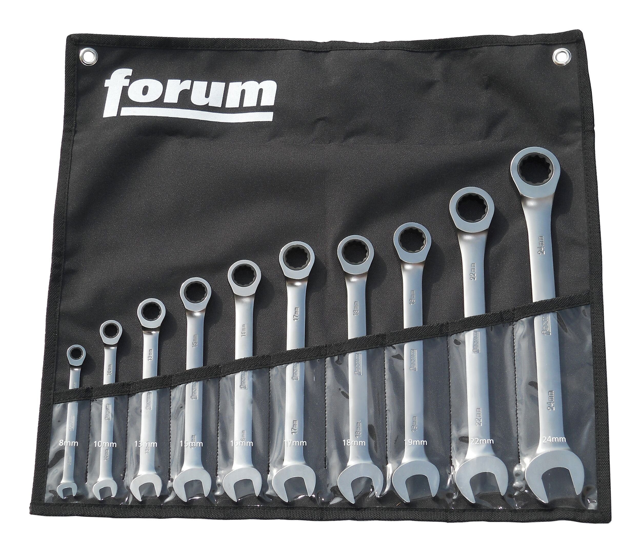 forum® Ratschenringschlüssel (10 St), Maulschlüssel mit Ringratsche 10tlg. gerade 8-24 mm