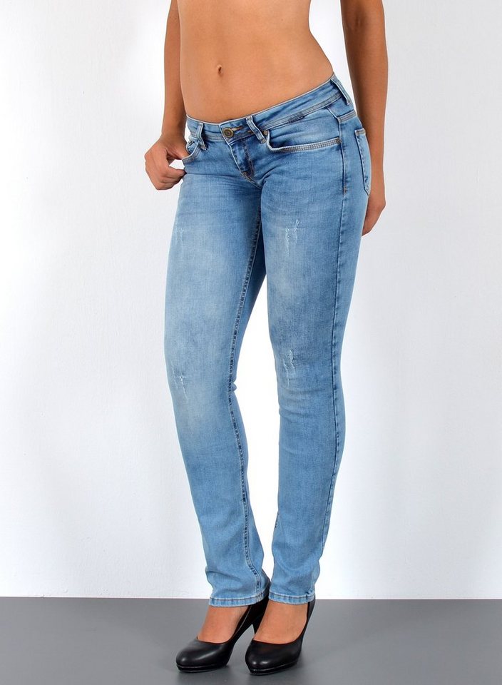 ESRA Straight-Jeans Low Waist Damen Jeans Straight Fit niedrige Leibhöhe Stretch-Jeans G9 Jeans Damen Straight Fit Gerade Schnitt Jeans Tief-Bund Hüftjeans