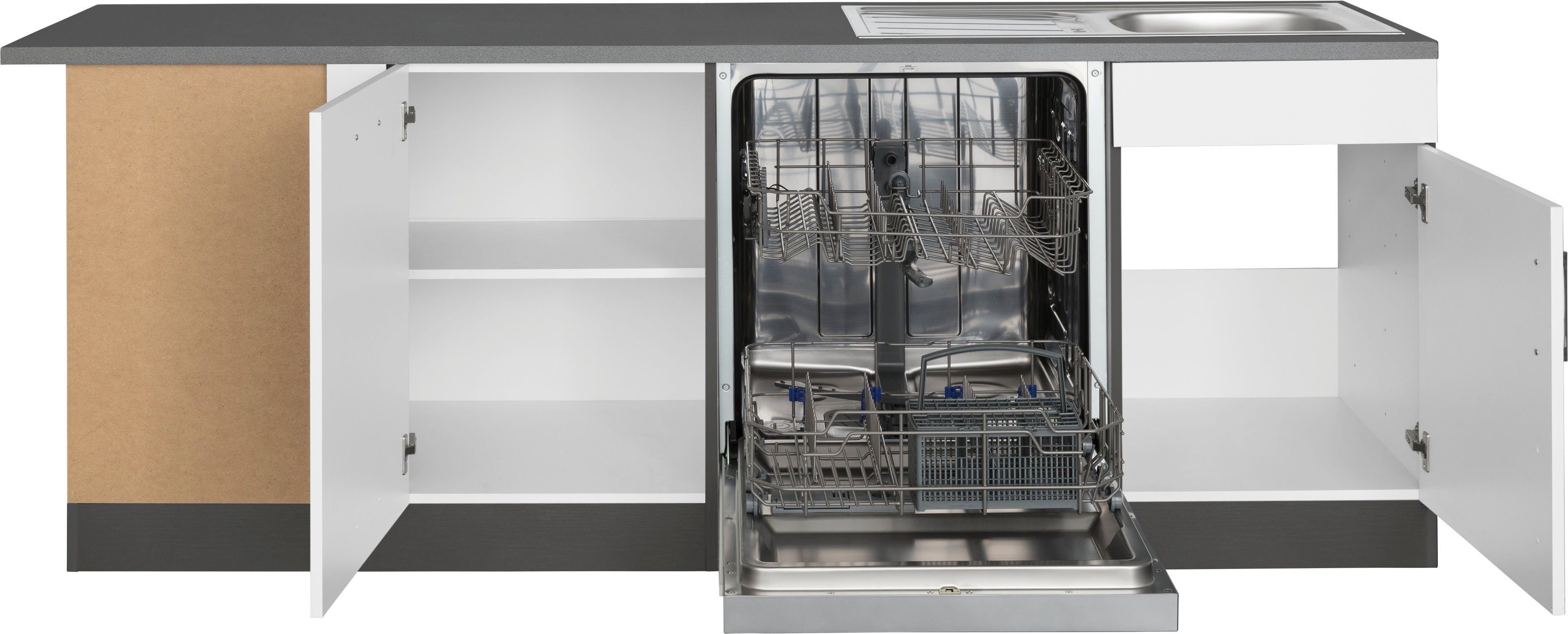 KOCHSTATION Küchenzeile KS-Paris – Küchen mit einzigartigen Fotomotiven auf den Fronten, Stellbreite 290/220 cm, wahlweise mit E-Geräten und Induktion