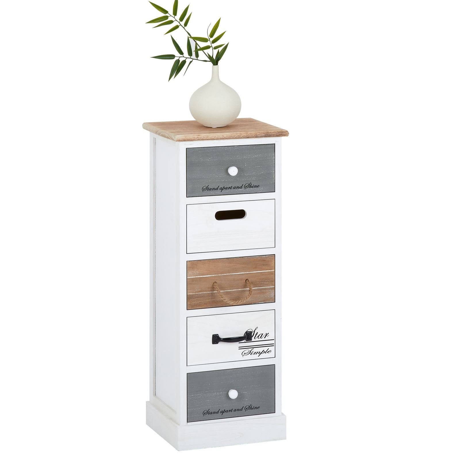 CARO-Möbel Kommode SALVA, Kleiner Schubladenschrank, Holzregal mit 5 Schubladen Vintage Stil