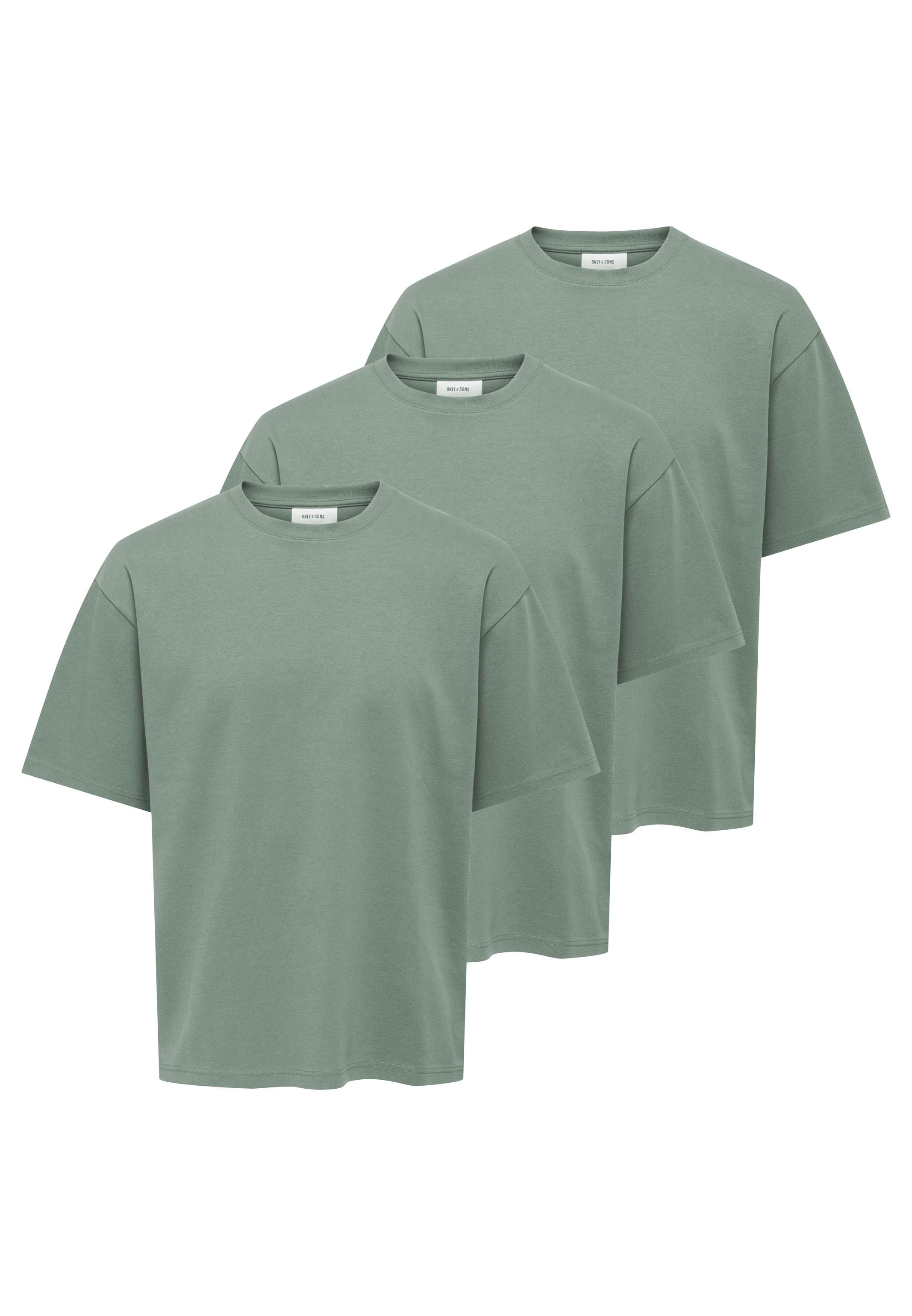 ONLY & SONS T-Shirt 3er Pack Caspian (Spar-Set, 3-tlg) T-Shirt - Baumwolle - Blickdicht - Lockerer Boxy Fit