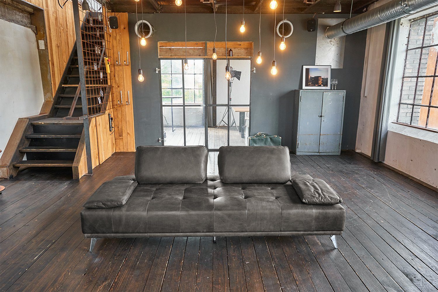 KAWOLA Schlafsofa WIOLO Sofa Daybed Leder mit o. ohne Hocker