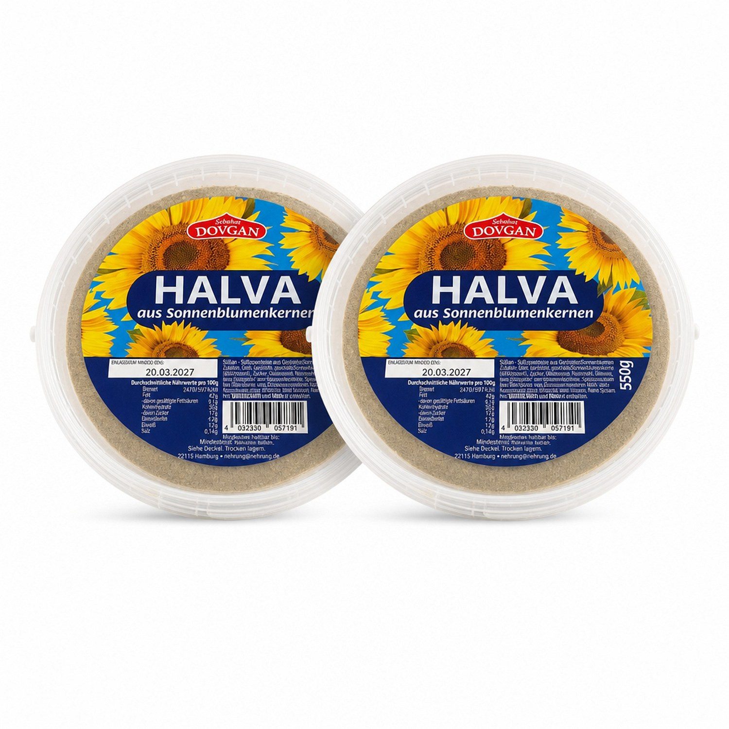 Dovgan Kerne, 2 x 550 g, Halva aus Sonnenblumenkernen (Dose)