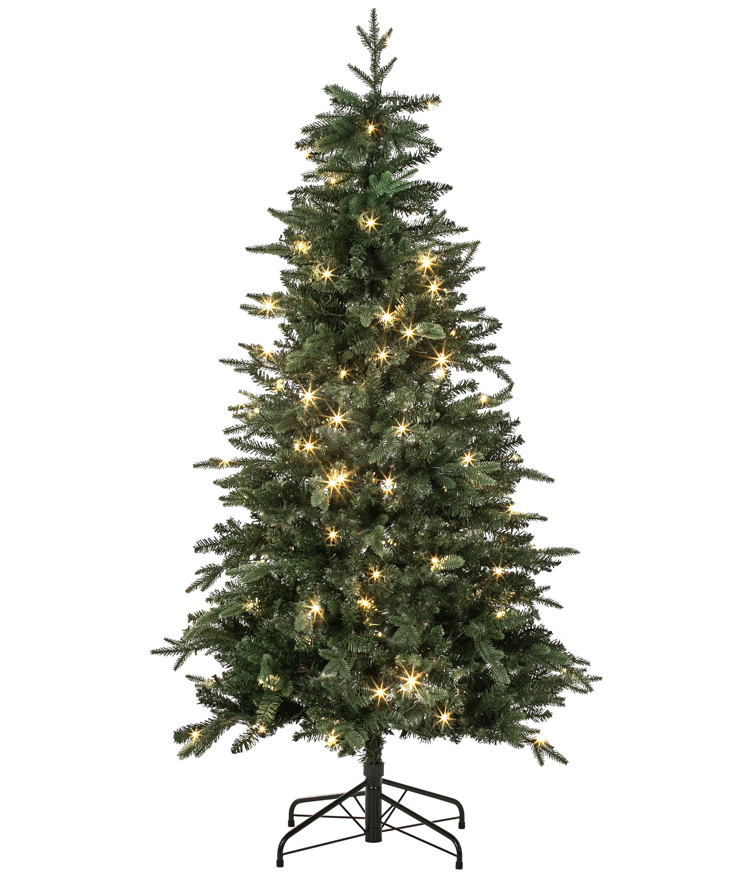 Dehner Künstlicher Weihnachtsbaum Tanne Espen mit LED/Ständer, 180 cm, Ø 101.6 cm, hochwertiger künstlicher Christbaum mit LED Beleuchtung