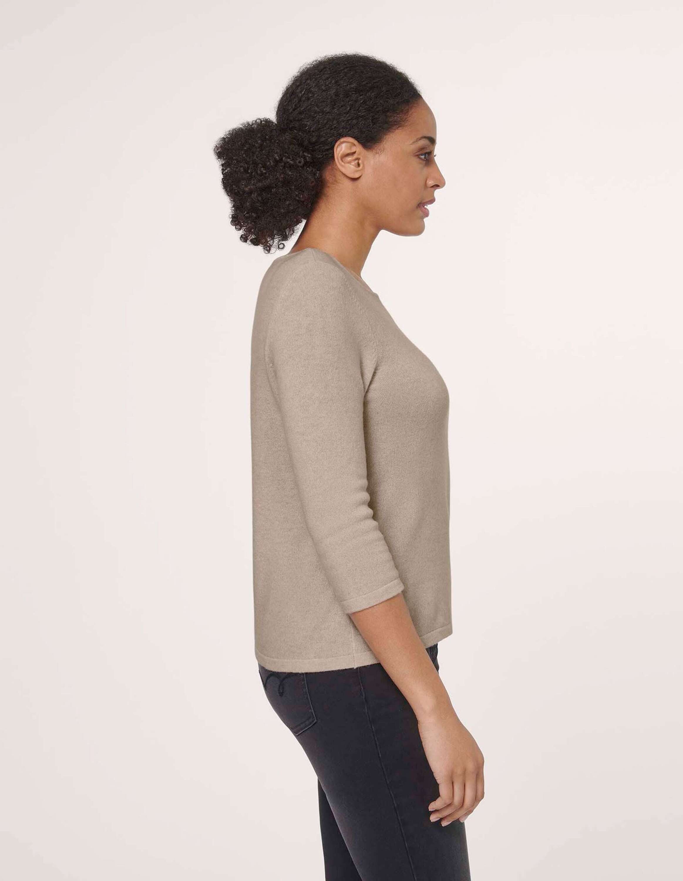 MADELEINE Strickpullover Kaschmirpullover mit U-Boot-Ausschnitt Basicshirt mit 3/4-Ärmeln und flachen Abschlüssen