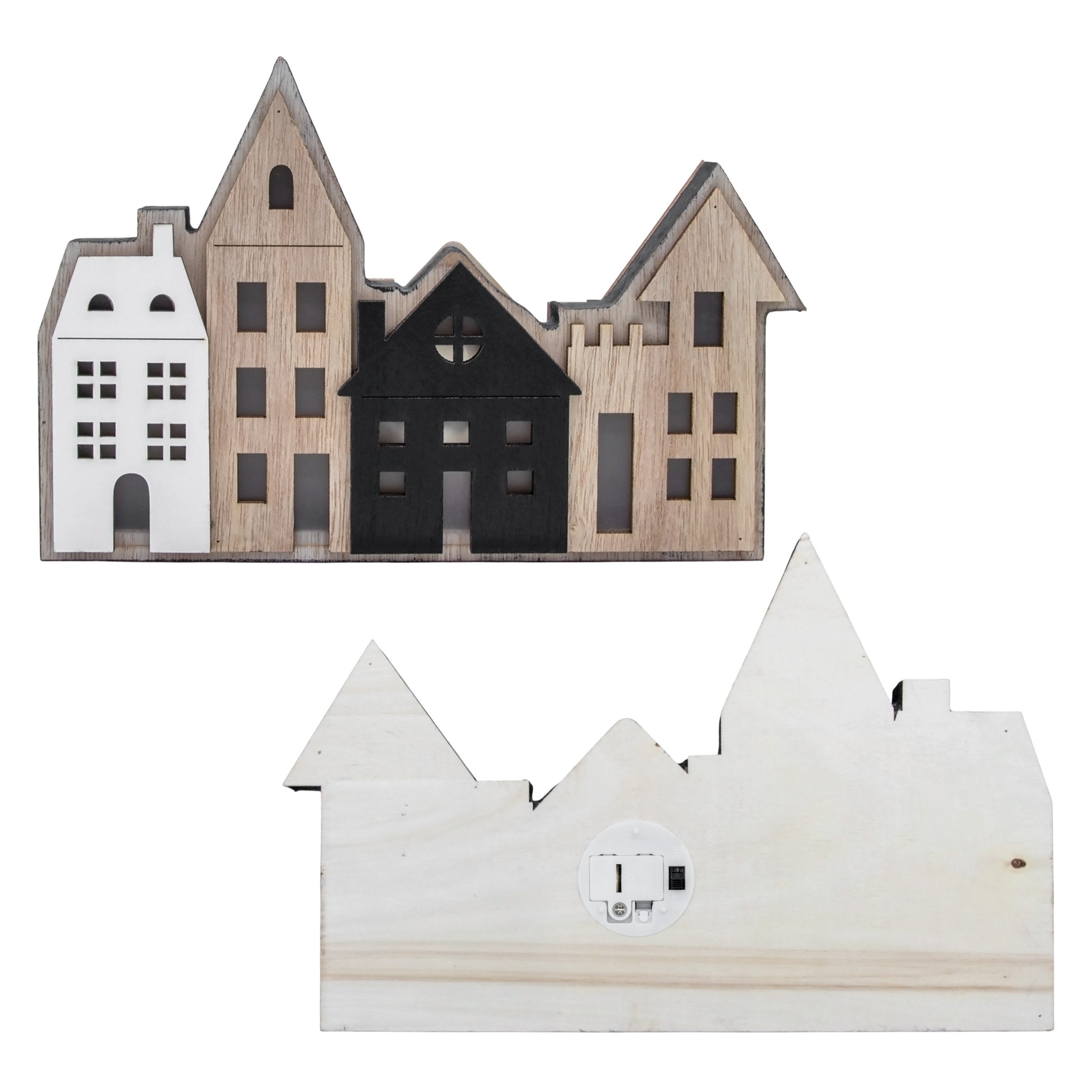 Spetebo Dekoobjekt LED Weihnachts Stadt Aufsteller aus Holz - 23x16cm, Deko Häuserzeile warm weiß beleuchtet
