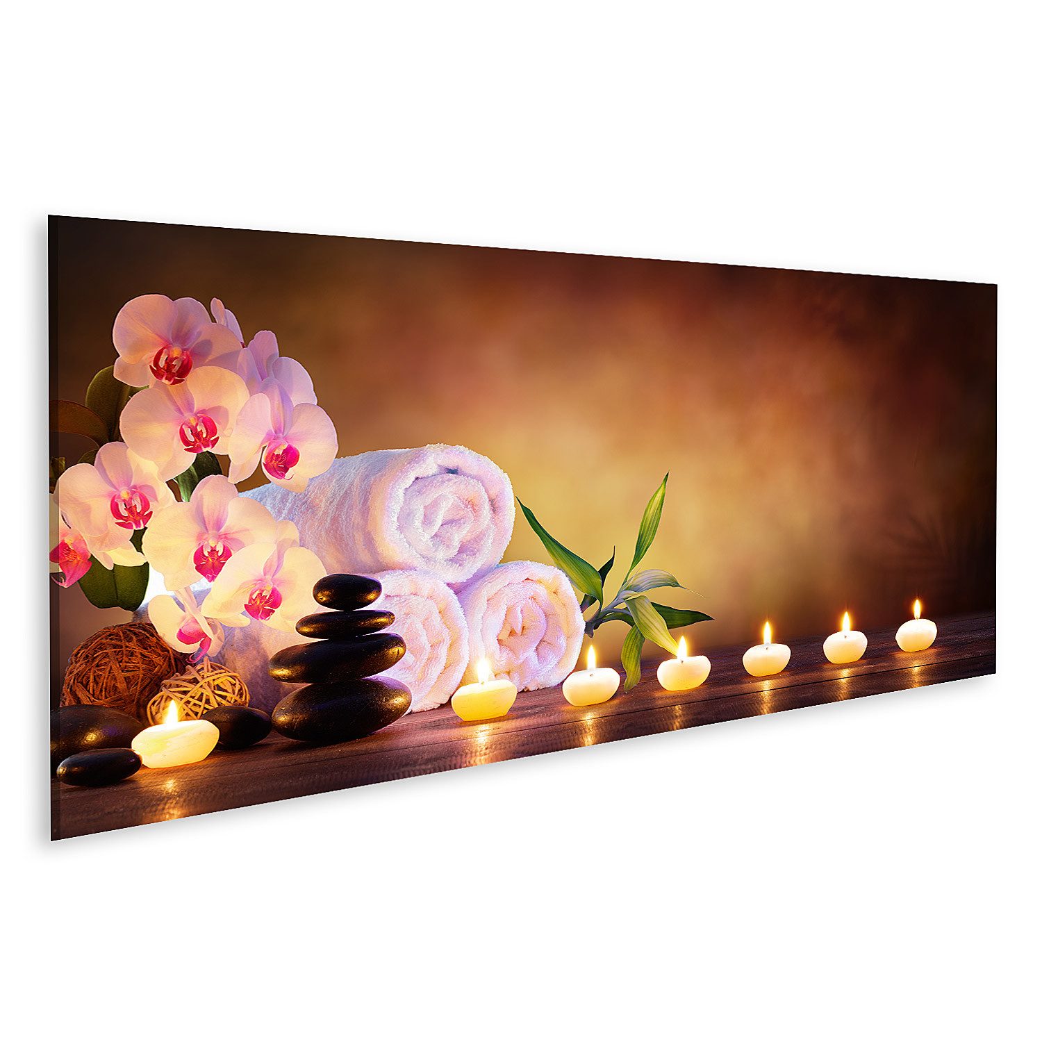 islandburner Leinwandbild Spa Konzept Massage Steine Handtücher Kerzen Wellness Beauty Bilder