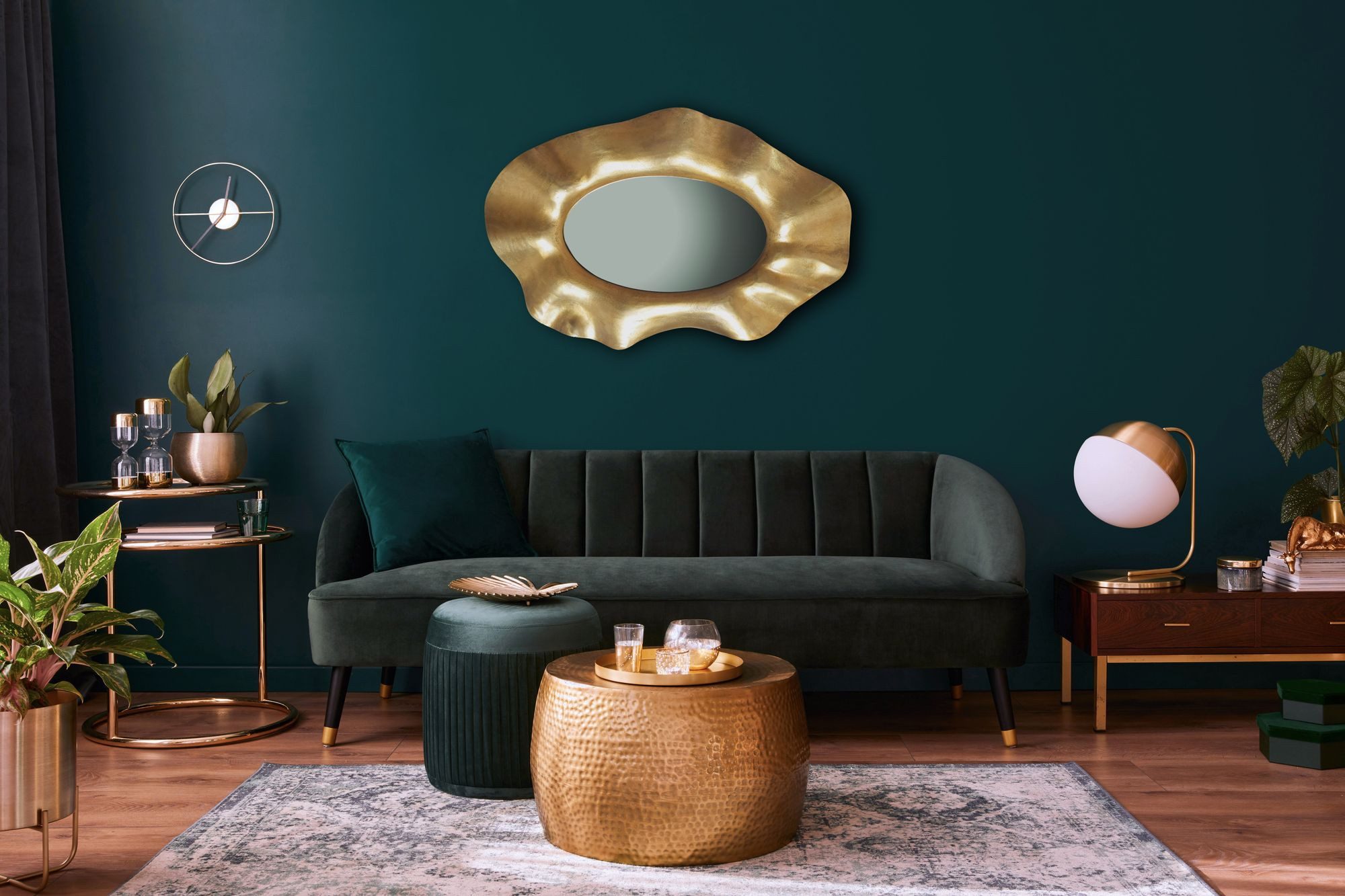 FINEBUY Wandspiegel Asymmetrisch 60x90 cm Hängespiegel Gold Aluminium Dekospiegel FB103043 (Gold Metall 60x90 cm, Dekospiegel Asymmetrisch), Hängespiegel Modern, Flurspiegel Garderobenspiegel