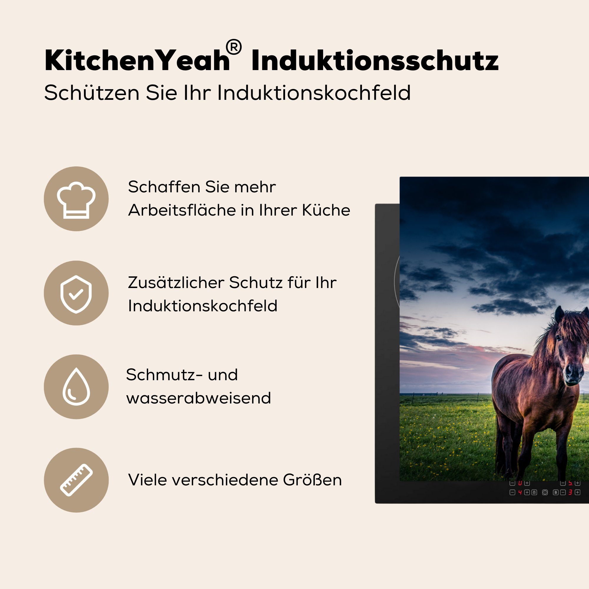 küche, Induktionskochfeld Gras, für die Vinyl, Herdblende-/Abdeckplatte - - Pferde cm, tlg), MuchoWow Wolken 81x52 Schutz Ceranfeldabdeckung (1