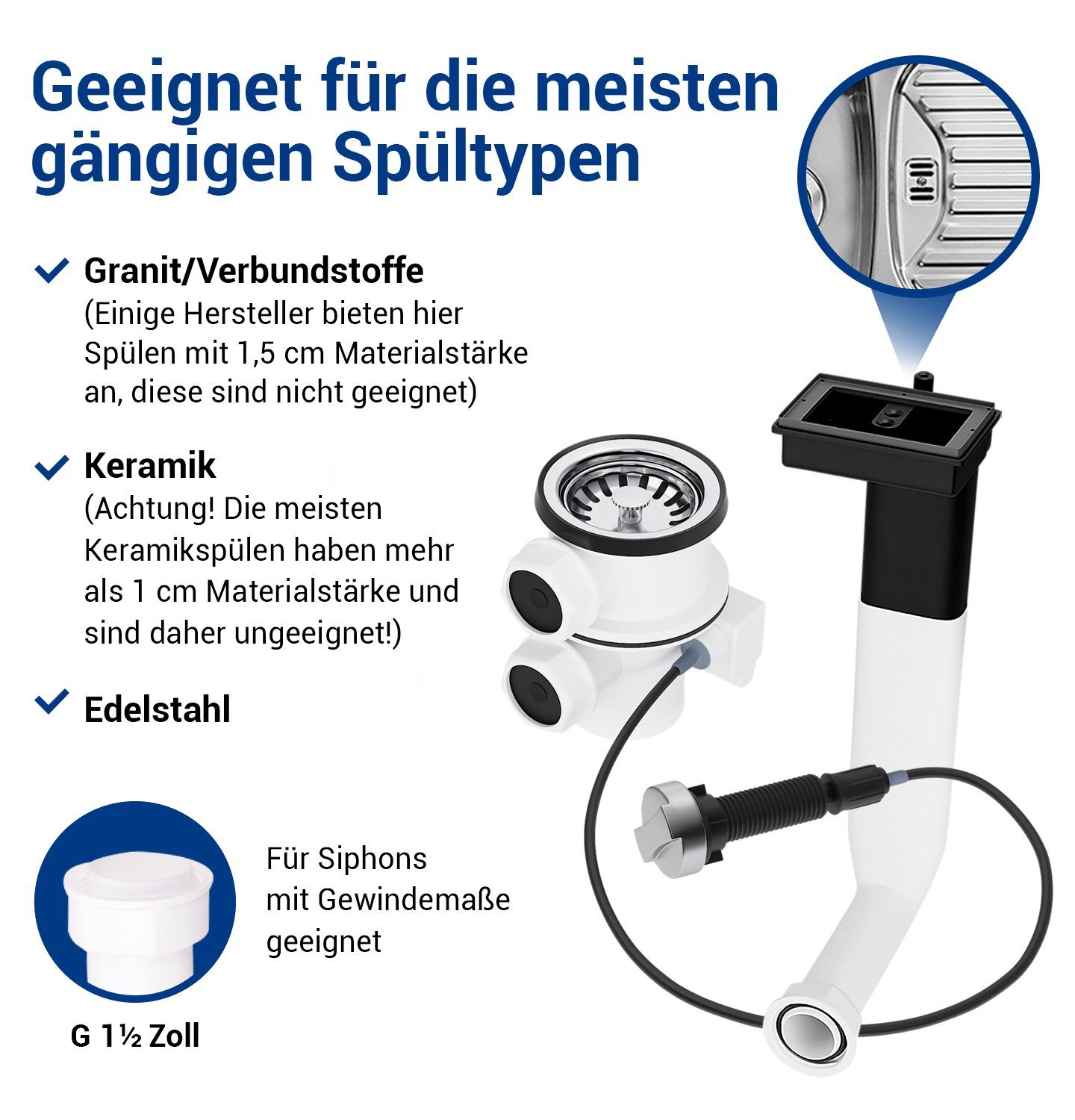 AQUADE Ablaufgarnitur Spülenablaufgarnitur mit Raumschaffer