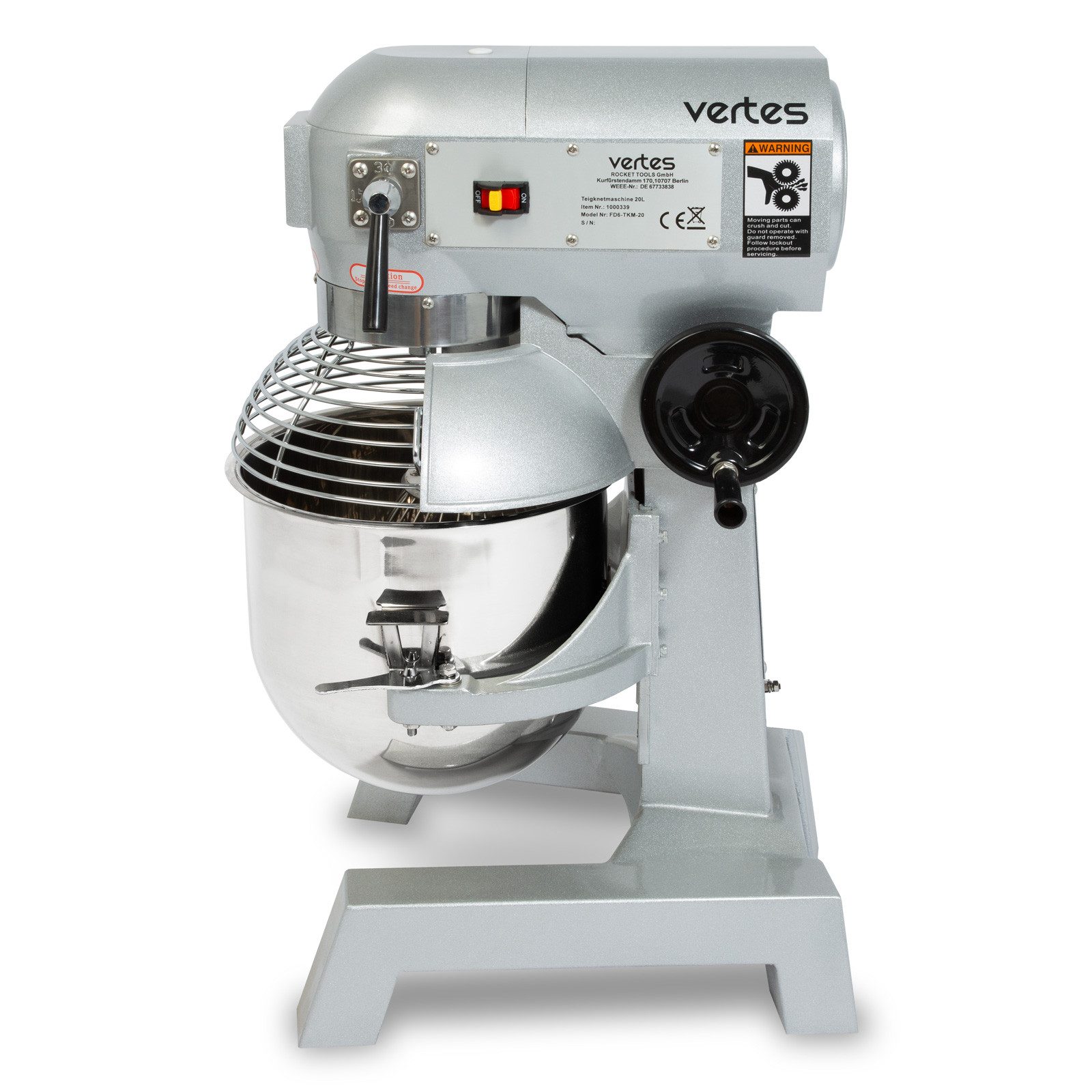 vertes Küchenmaschine, 750 W, 20L Kapazität, Edelstahl Rührschüssel, 3 Stufen 108, 199 und 382 U/min