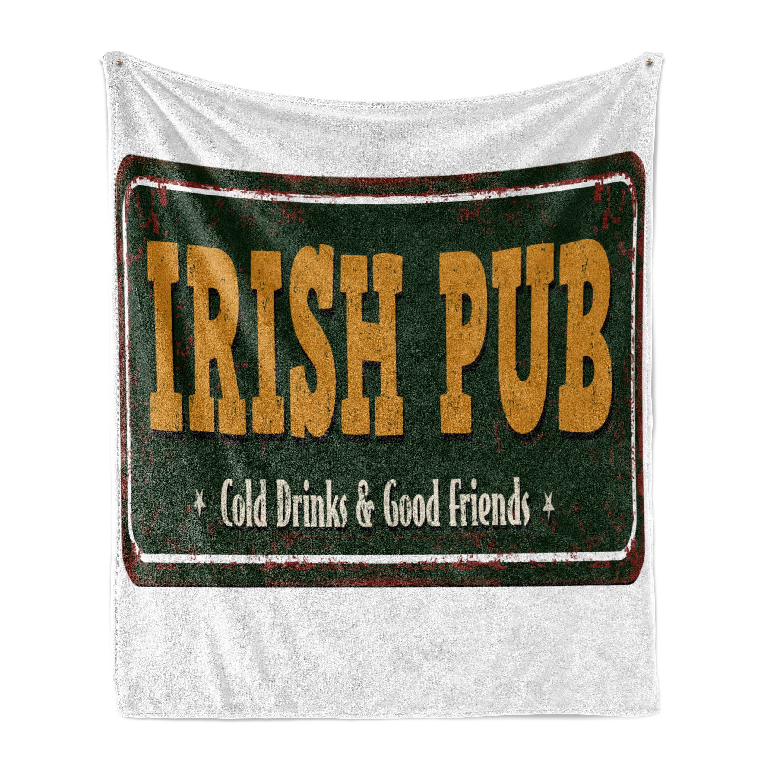 Wohndecke Gemütlicher Plüsch für den Innen- und Außenbereich, Abakuhaus, Irish Pub Vintage Grunge-Bar-Zeichen