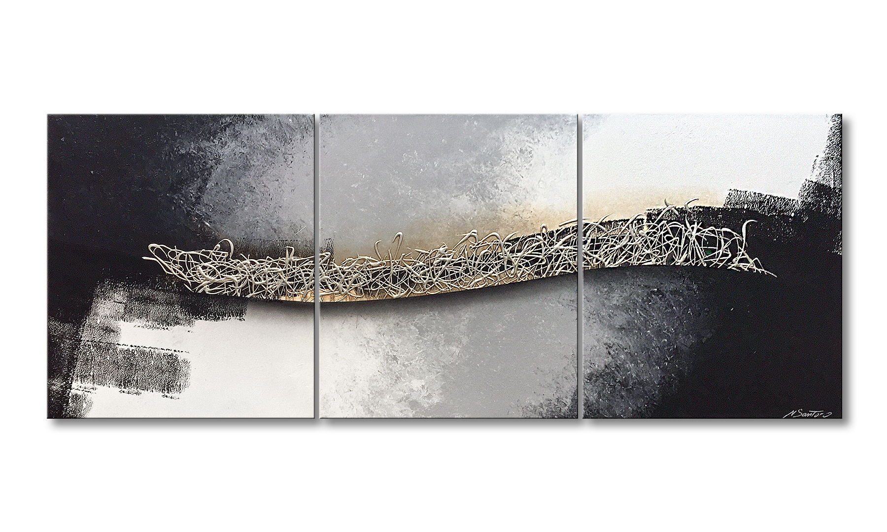 WandbilderXXL Gemälde Connecting Silver 180 x 70 cm, Abstraktes Gemälde, handgemaltes Unikat