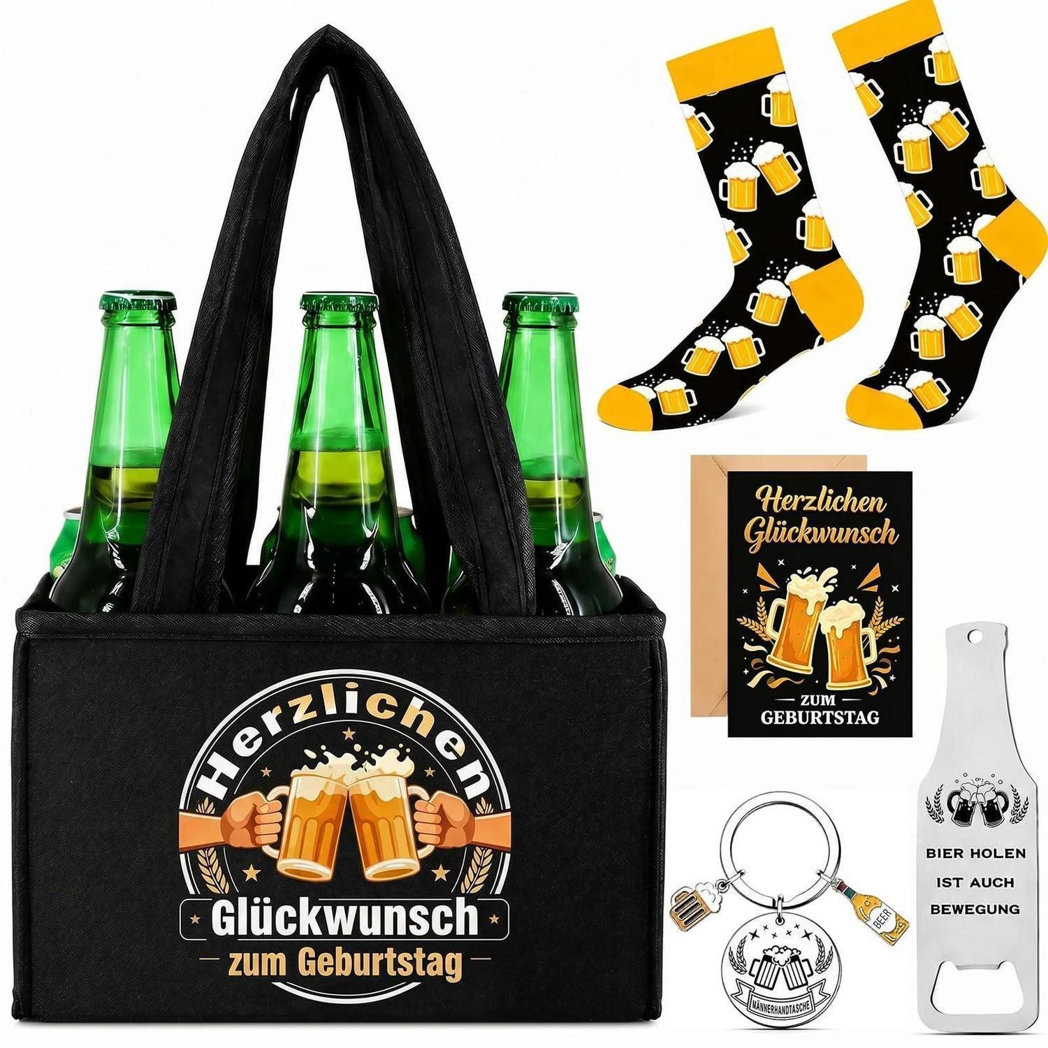 LuxusKollektion Geschenkbox Bier Geschenkset Herren Tasche Socken Flaschenöffner