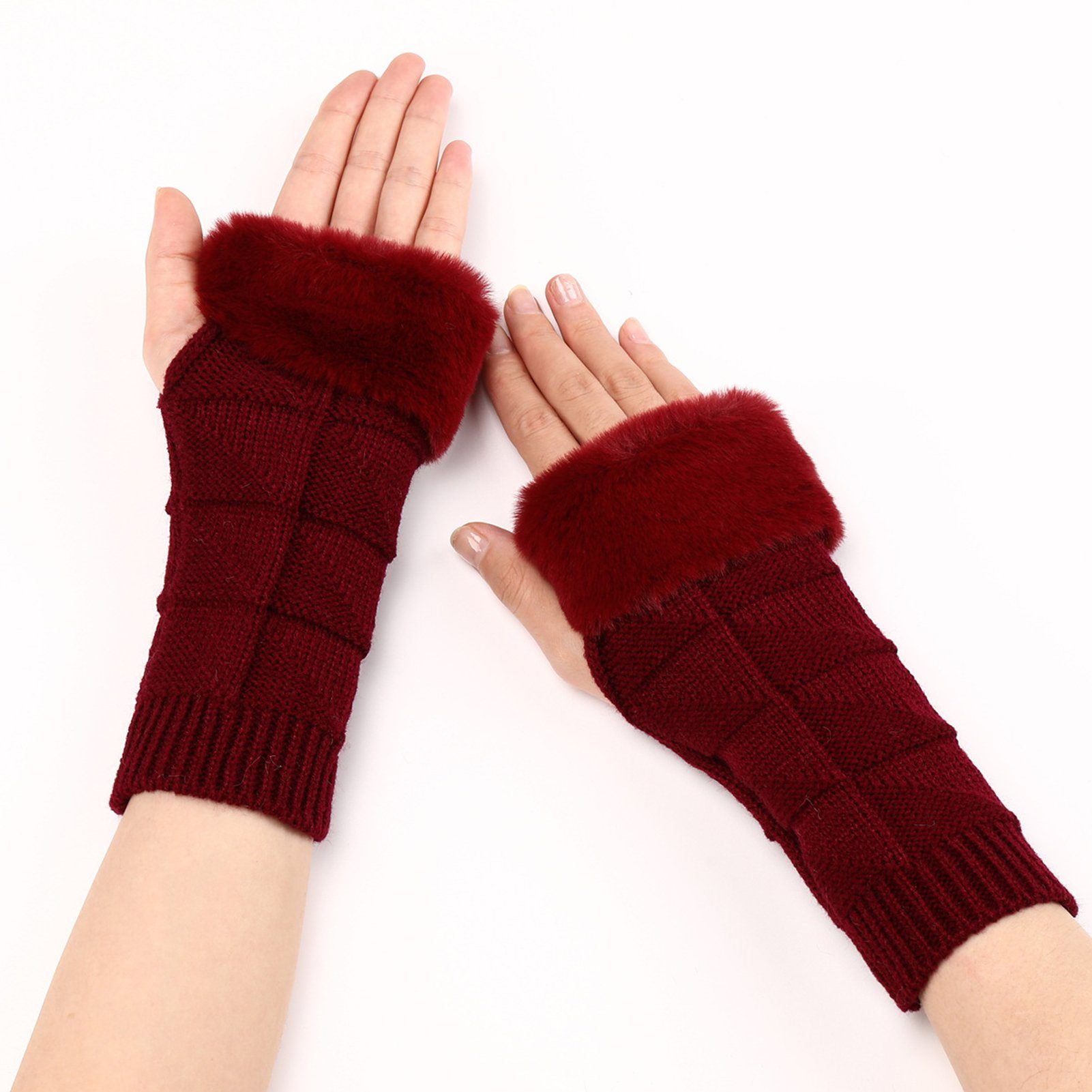 Paar Ohne Handschuhe Handschuhe 1 Strickhandschuhe Rutaqian Für Weicher Mädchen Gestrickt, Finger, Einfarbig, Dreiecksmuster Strick