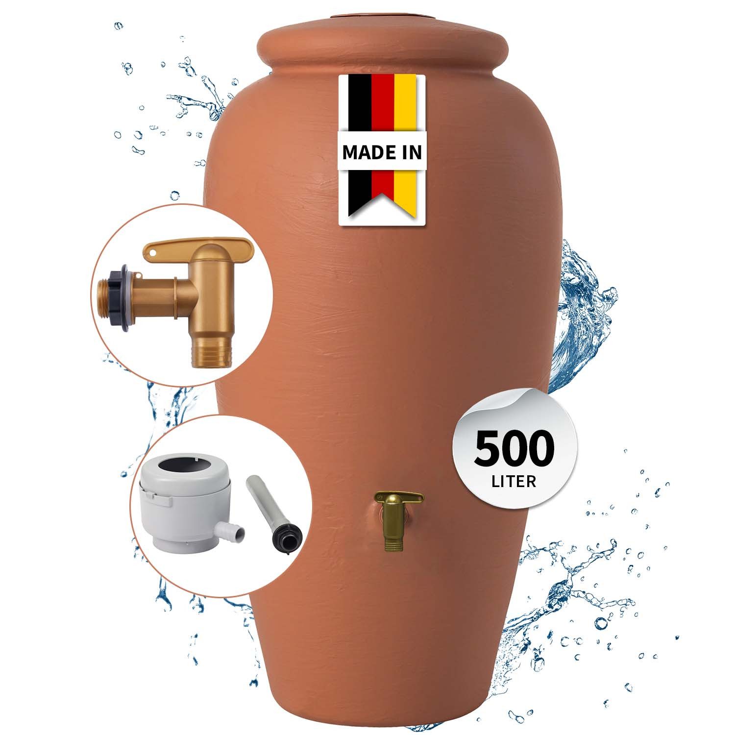 GARANTIA Regentonne Amphore Komplett-Set 500 L, terrakotta
