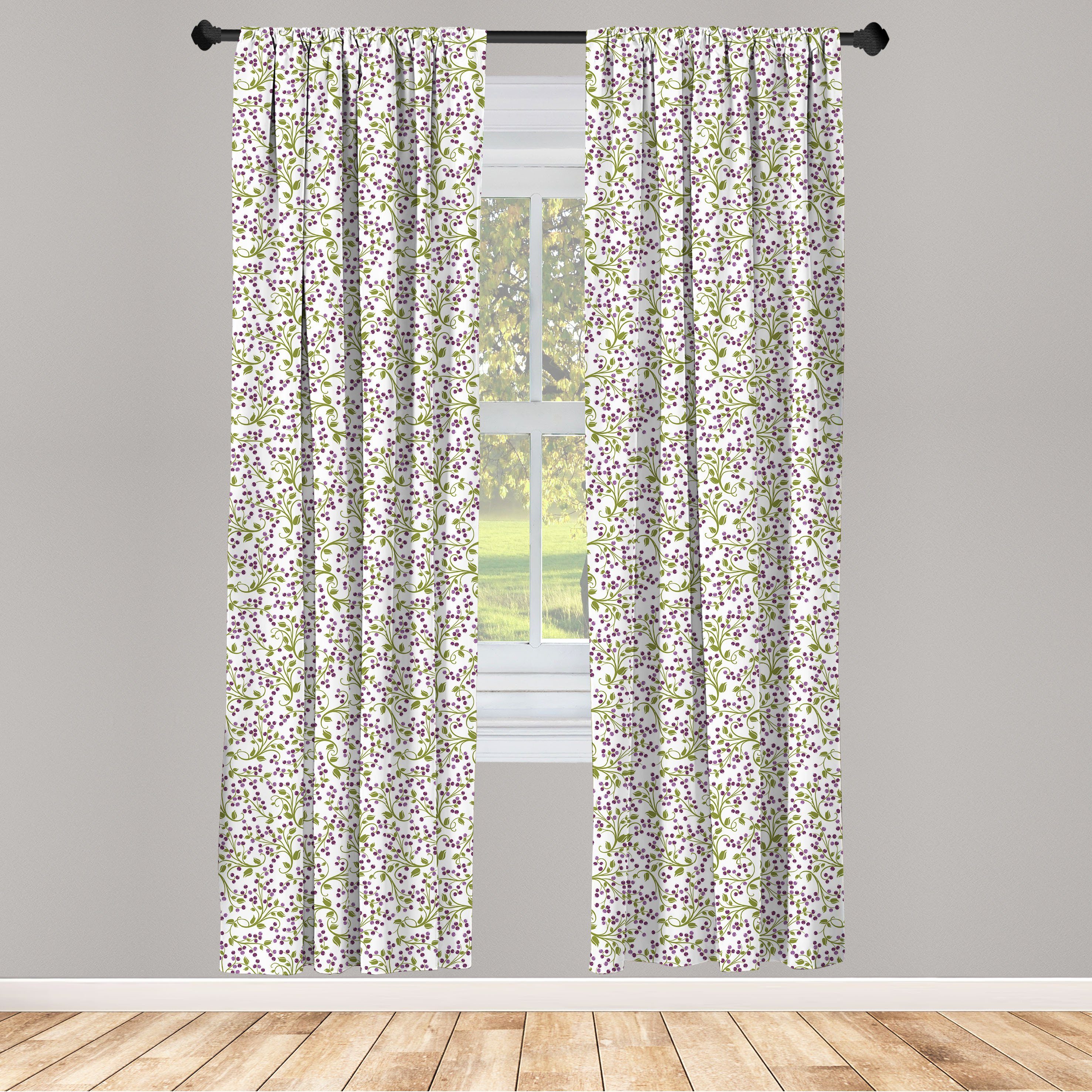 Gardine Vorhang für Wohnzimmer Schlafzimmer Dekor, Abakuhaus, Microfaser, Blume Wild Berries Botanical