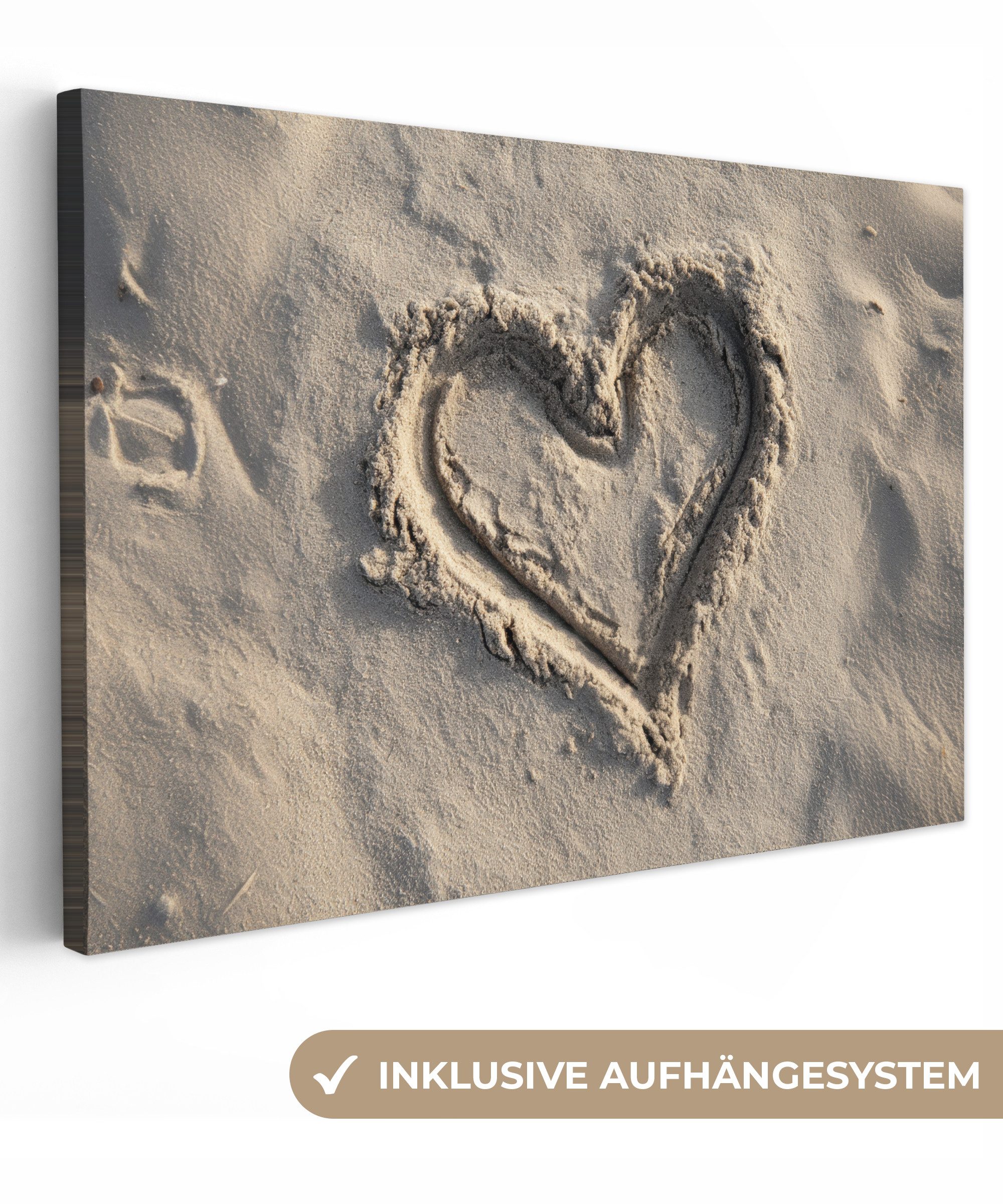 OneMillionCanvasses® Leinwandbild Herzform - Signiert - Beige - Sand, Fotod günstig online kaufen