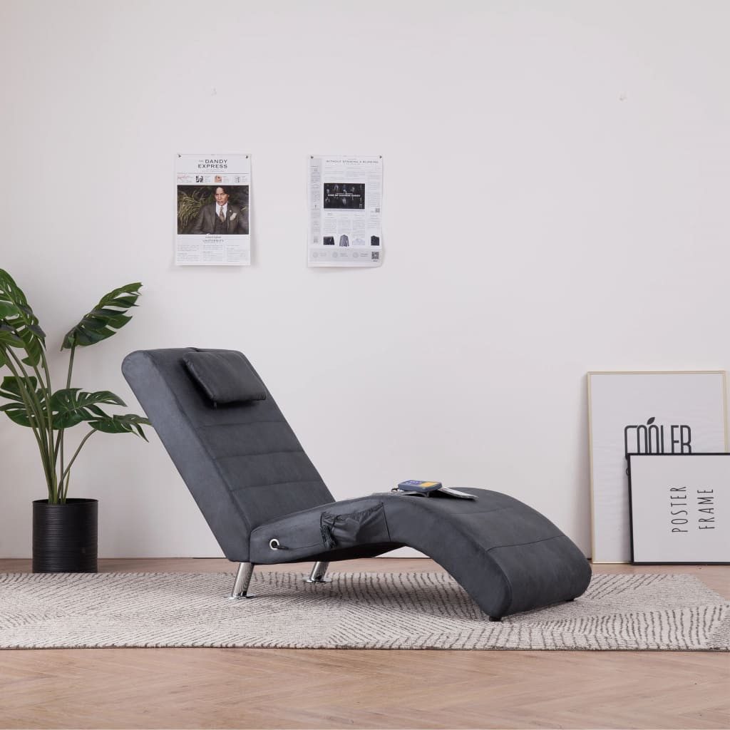 vidaXL Chaiselongue, Massage Chaiselongue mit Kissen Grau Wildleder-Optik