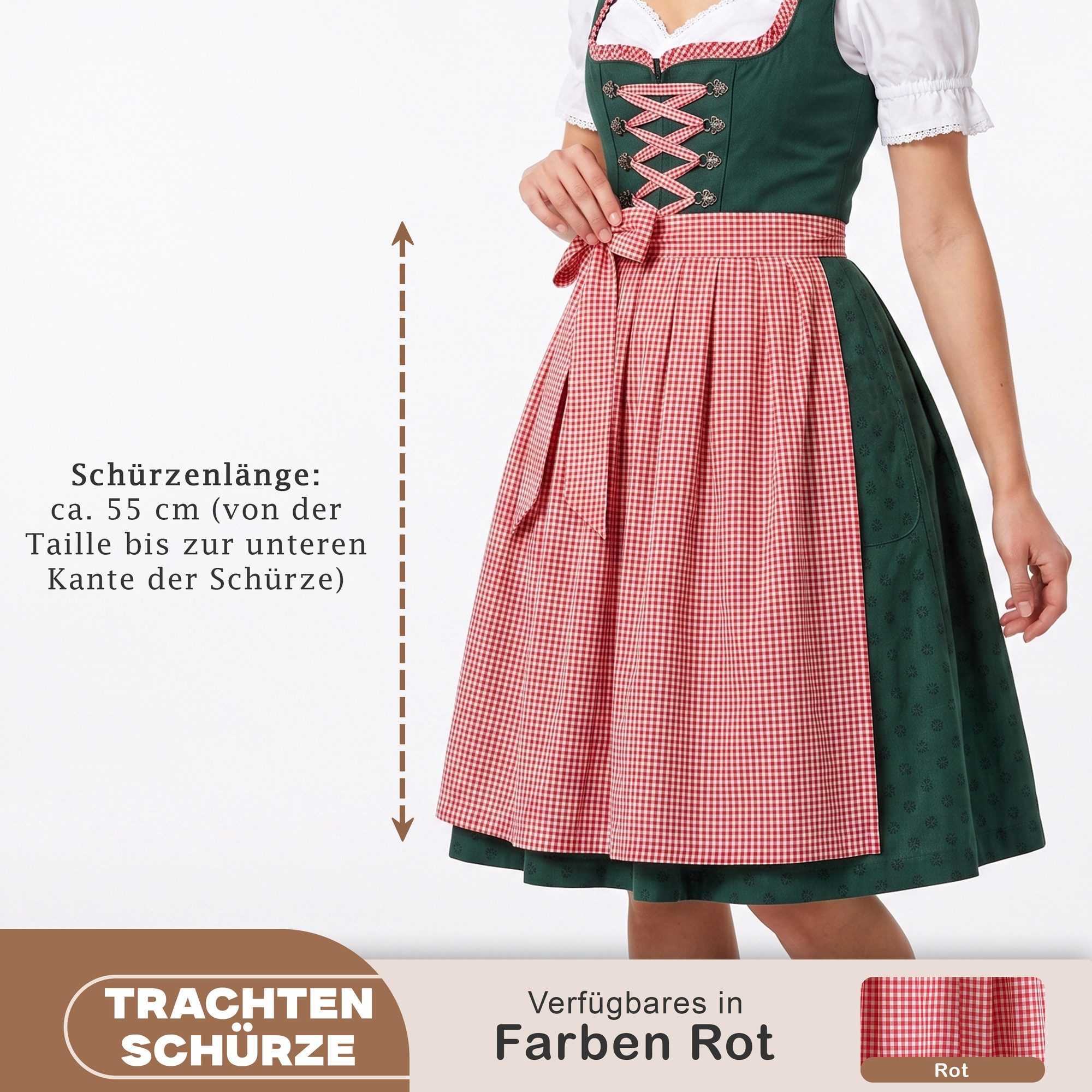 German Wear Dirndlschürze GW1604-1 Rot, Dirndlschürze Trachtenschürze Mini Dirndl Dirndel Rot Kariert