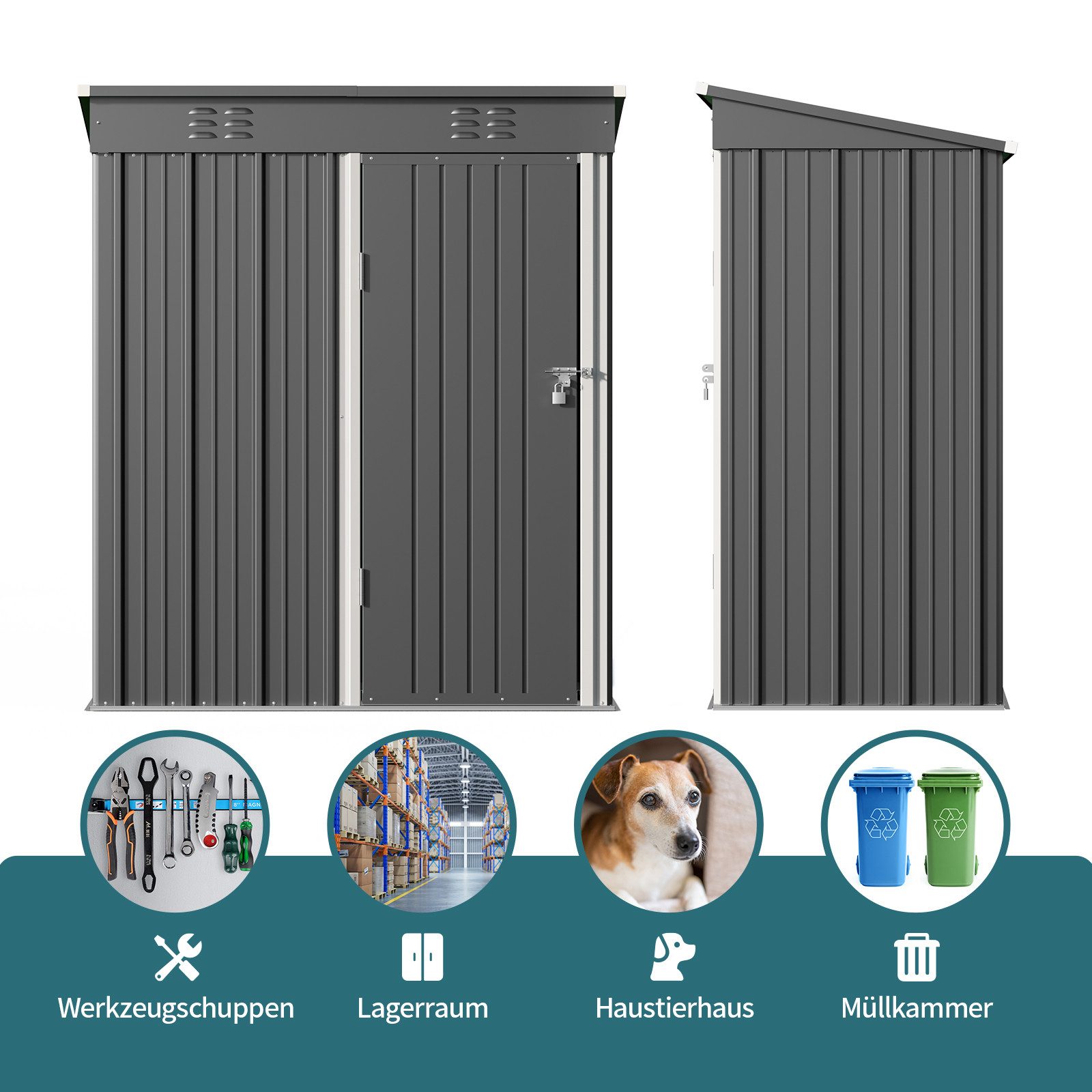 Bealife Gartenhaus Robuster Metall-Gartengeräteschuppen 180 x 162 x 95 cm, robust und wasserdicht