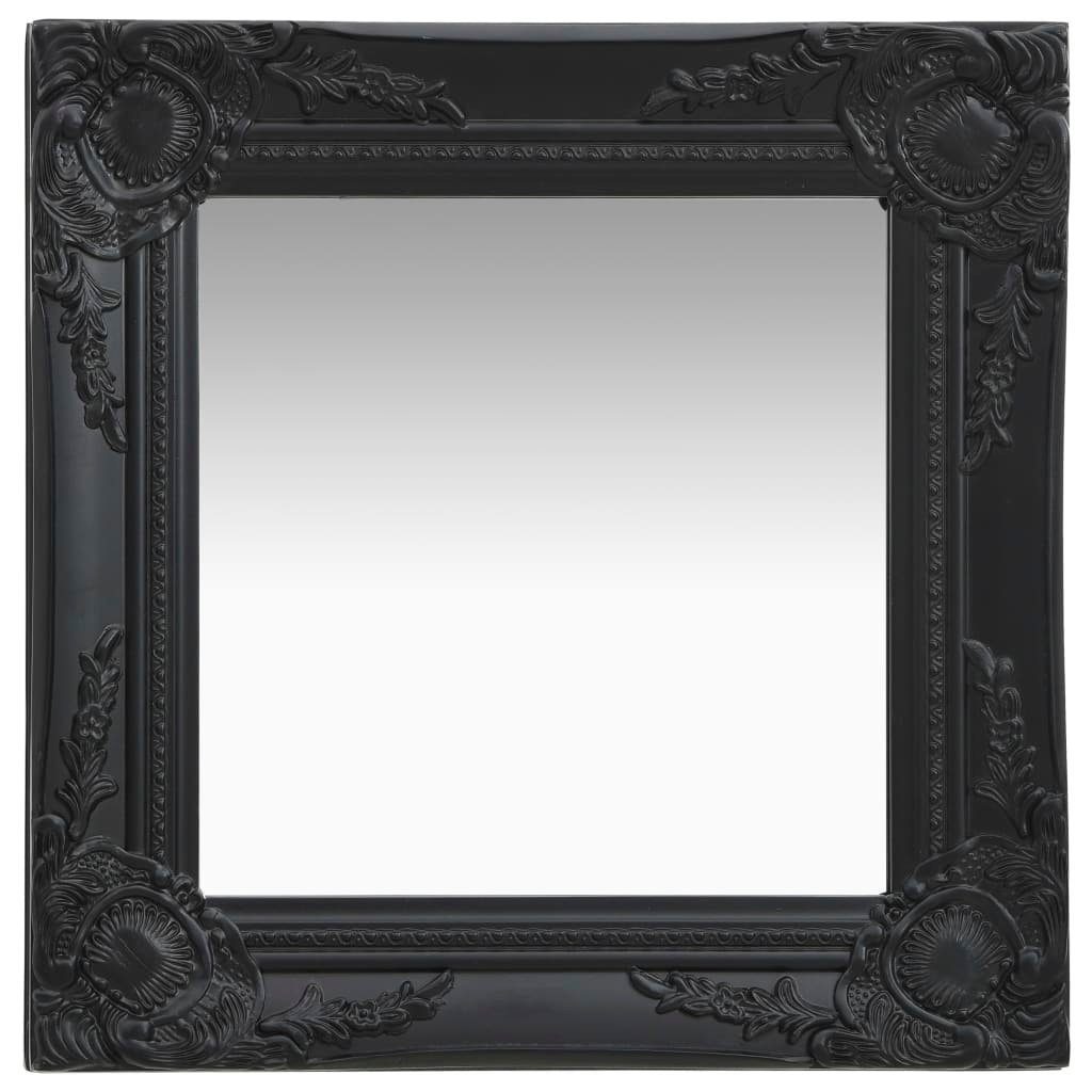 furnicato Wandspiegel Barock 40x40 cm Schwarz mit Massivholz Rahmen (1-St), Antik-Spiegel mit abgeschrägter Kante und Haken für Ankleidezimmer