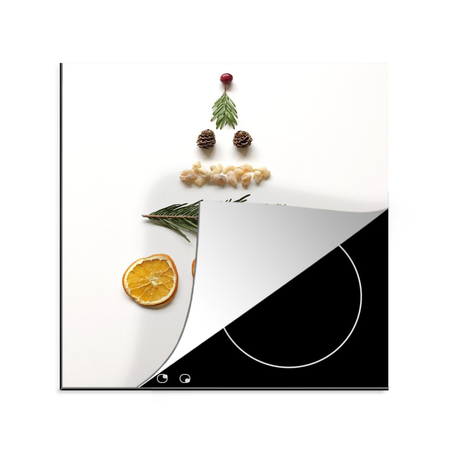MuchoWow Herdblende-/Abdeckplatte Weihnachtsbaum aus getrockneten Lebensmitteln, Vinyl, (1 tlg), 78x78 cm, Ceranfeldabdeckung, Arbeitsplatte für küche