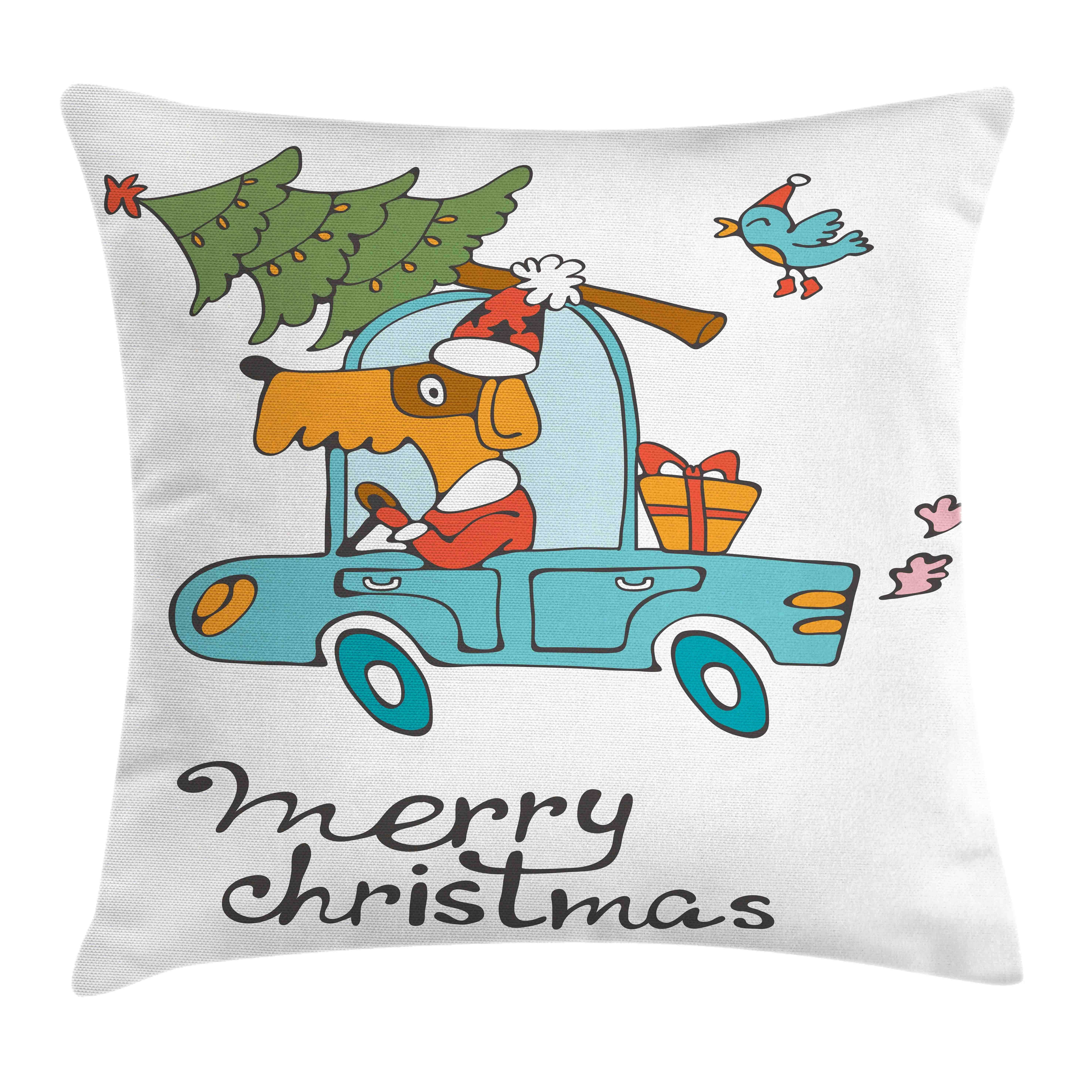 Kissenbezüge Reißverschluss Kissenhülle mit Farbfesten Farben Beidseitiger Druck, Abakuhaus (1 Stück), Weihnachten Hund in Vintage Car