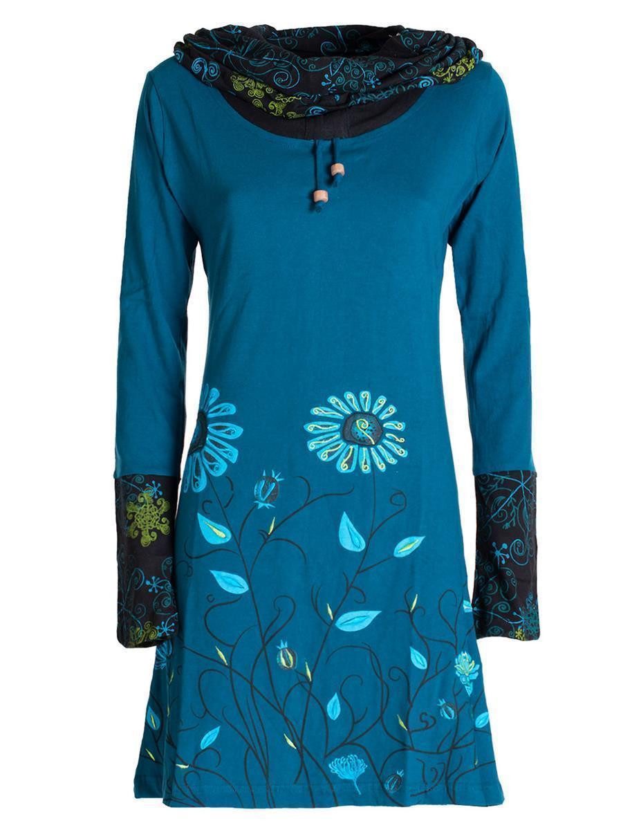 Jerseykleid Blumen-Kleid Langarm-Shirtkleid Schal-Kleid Baumwollkleid
