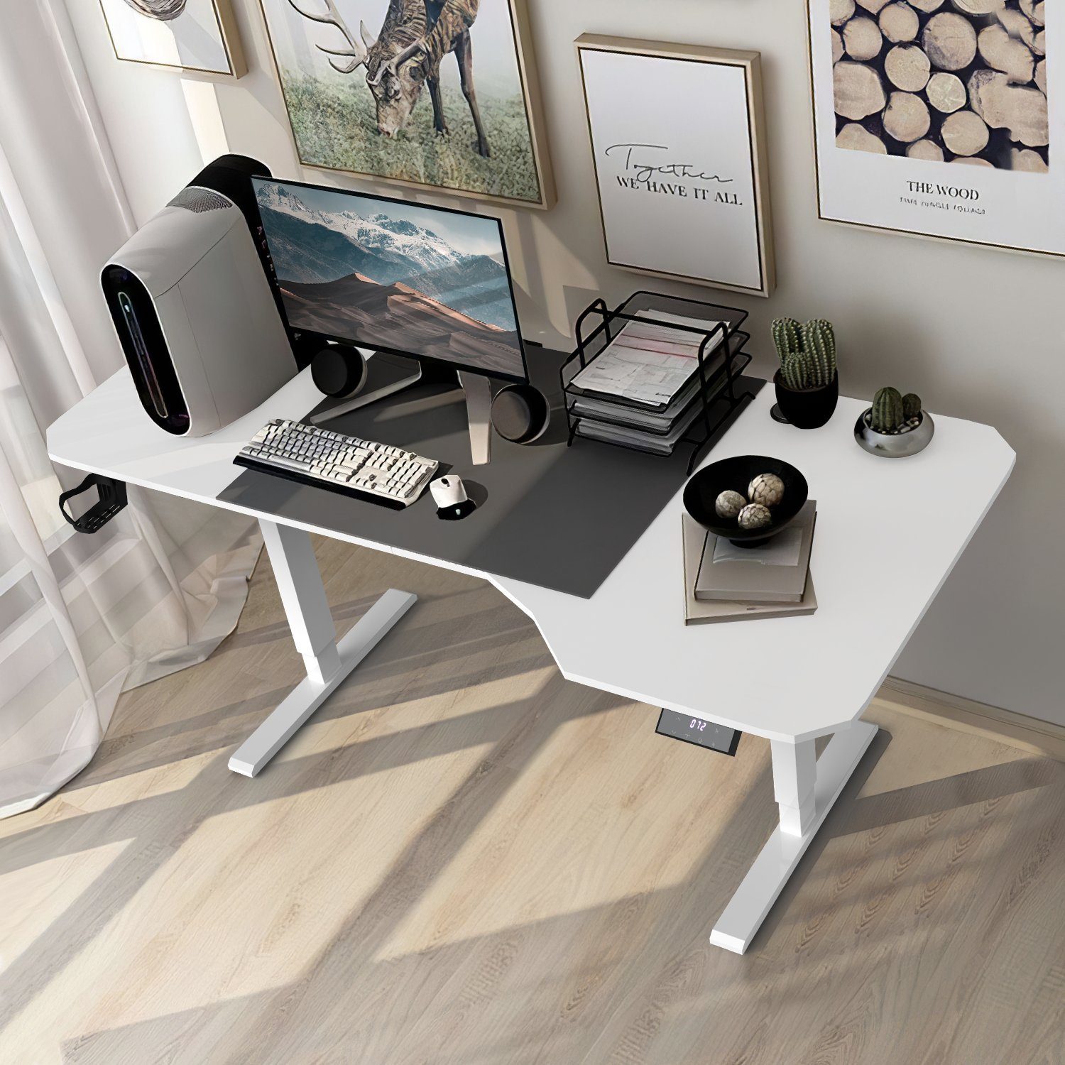 HOMALL Schreibtisch höhenverstellbaren Schreibtisch elektrischen 160*70/180*80cm (4-stufige Höheneinstellung, mit 1 Haken und 1 Kabelführungsbox Bestehend aus 4 Platten)