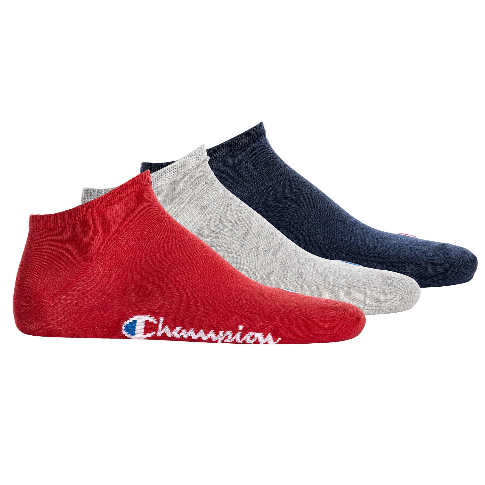 Champion Basic Socken, Sneaker Sportsocken Paar - Unisex Socken Rot/Grau/Dunkelblau 3
