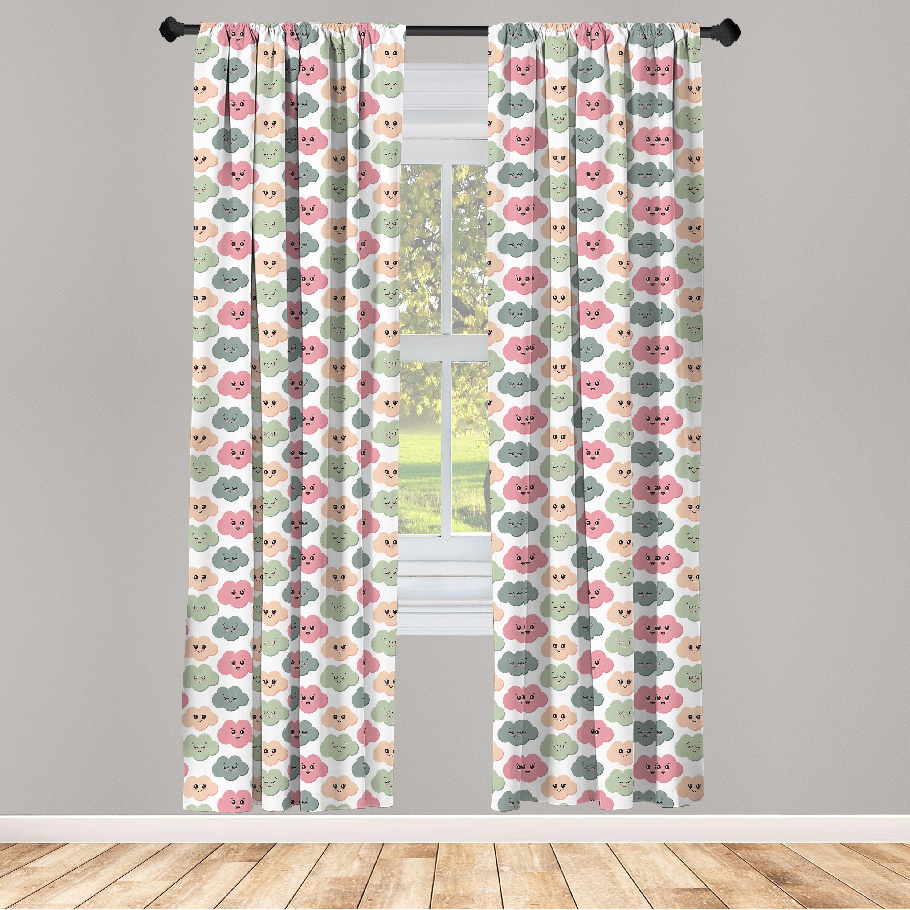 Gardine Vorhang für Wohnzimmer Schlafzimmer Dekor, Abakuhaus, Microfaser, Kindisch Bunte Wolken menschenähnliche