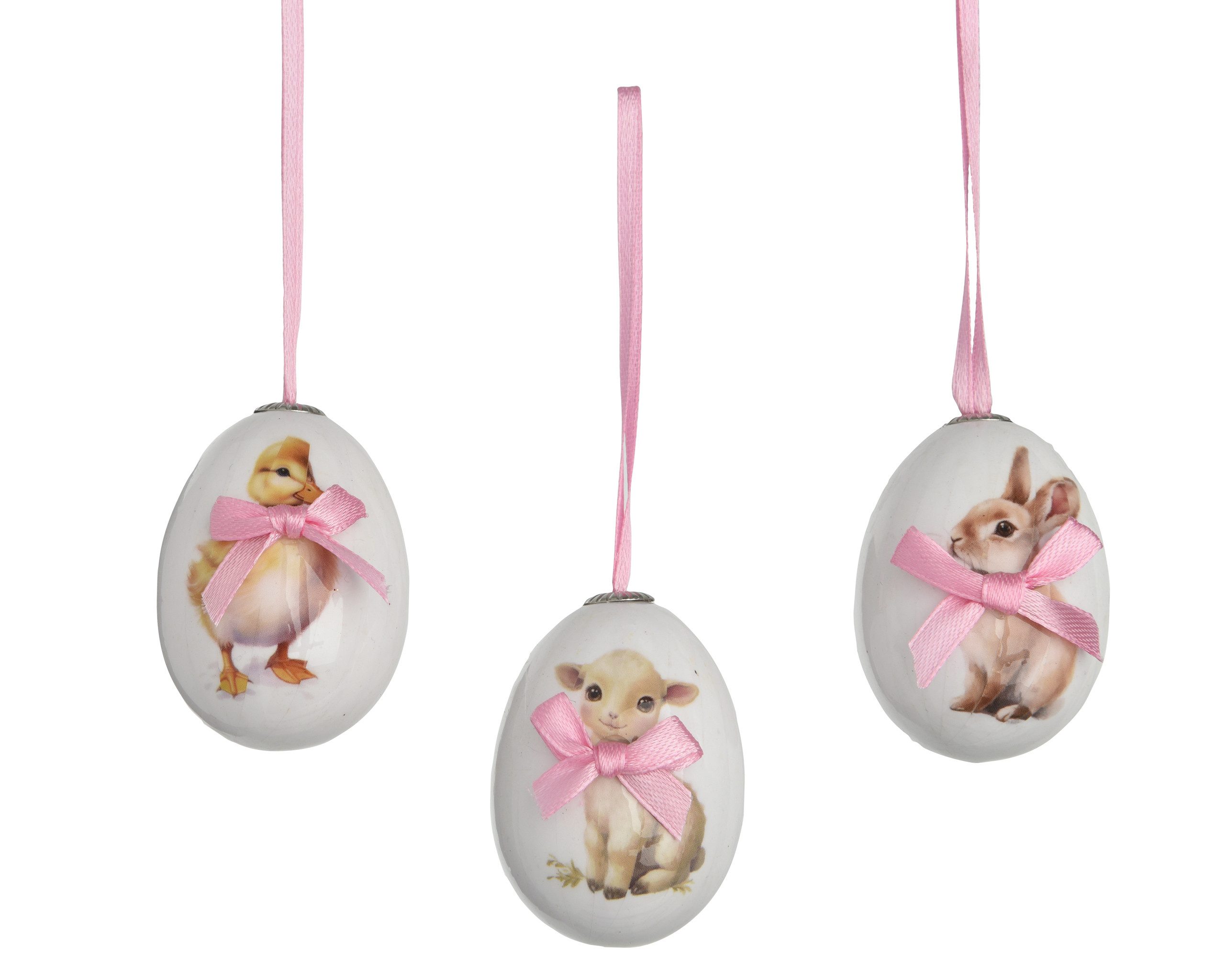 Decoris season decorations Osterei, Ostereier zum Aufhängen mit Ostertieren 4x6cm Kunststoff 6er Set